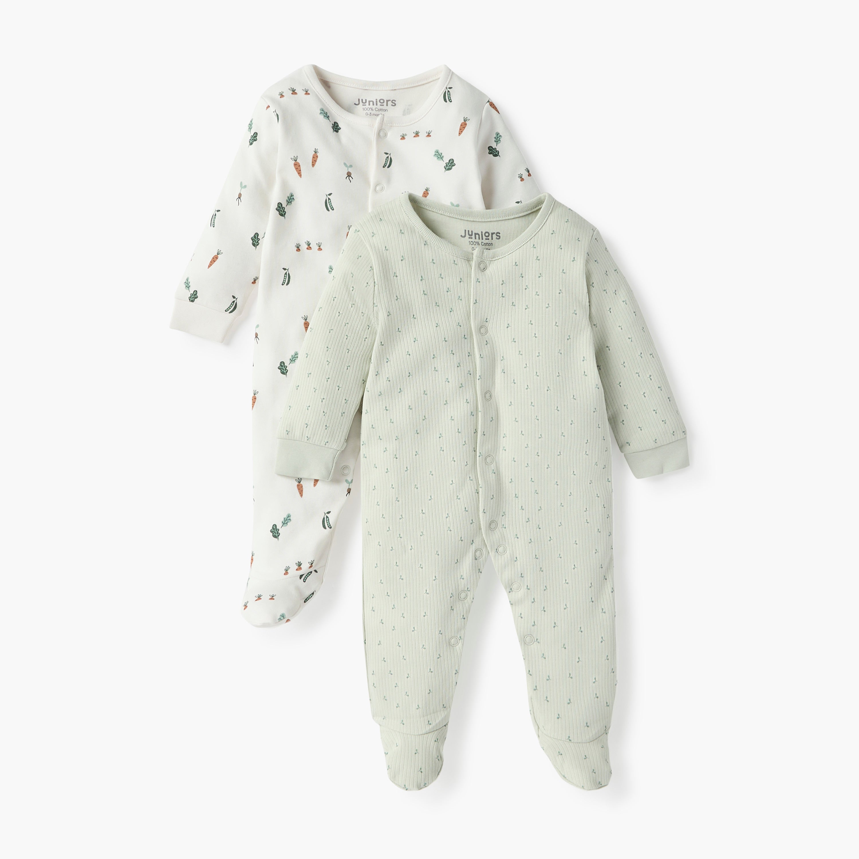 Juniors All-Over Print Closed Feet Sleepsuit with Long Sleeves - Set of 2 - Multicolour / 9-12 mths