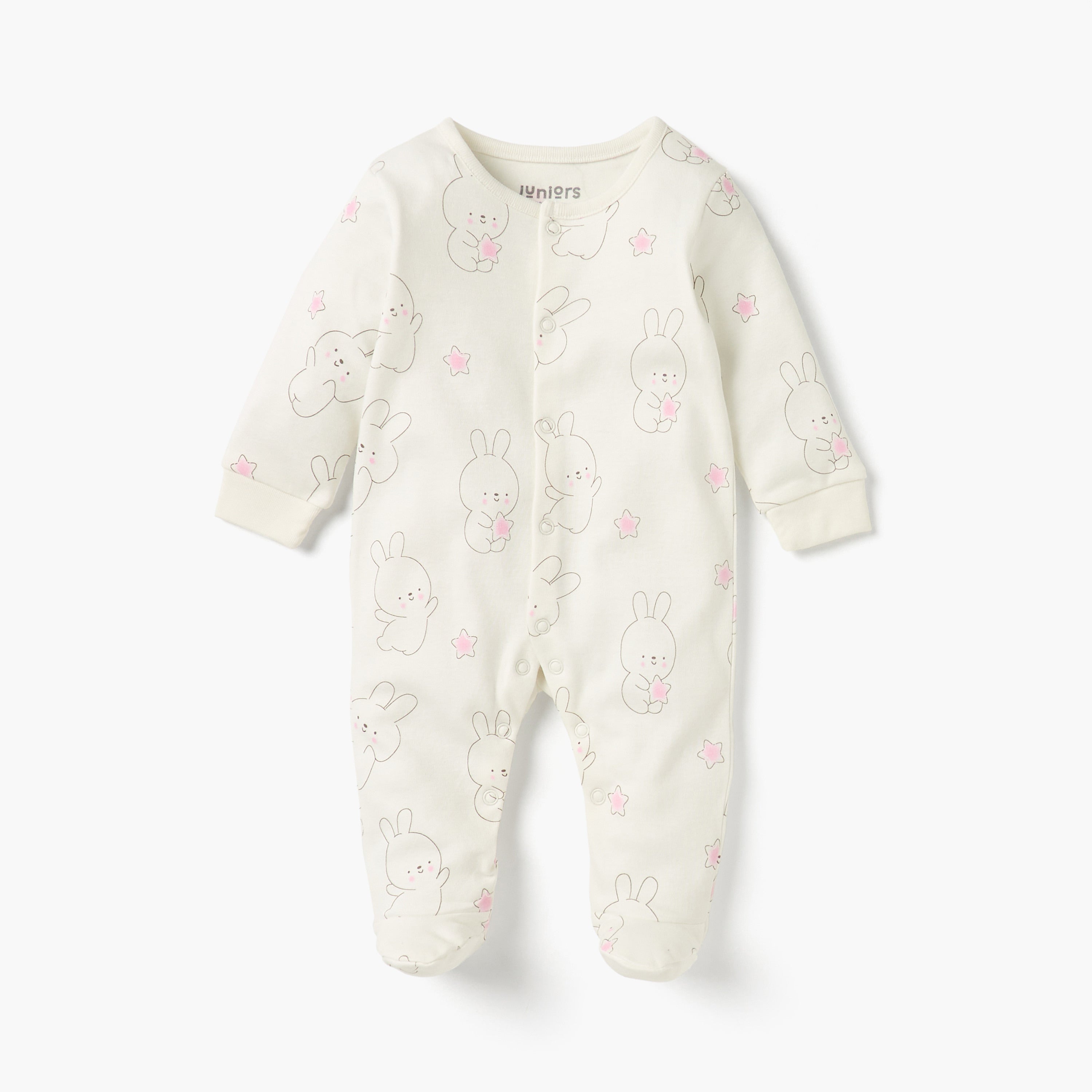 Juniors Printed Closed Feet Sleepsuit with Button Closure - Set of 2