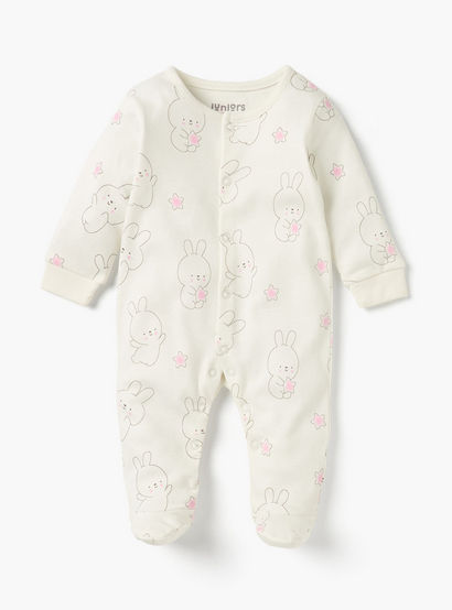 Juniors Printed Closed Feet Sleepsuit with Button Closure - Set of 2-baby-girls-clothing-nightwear-sleepsuits-image-2