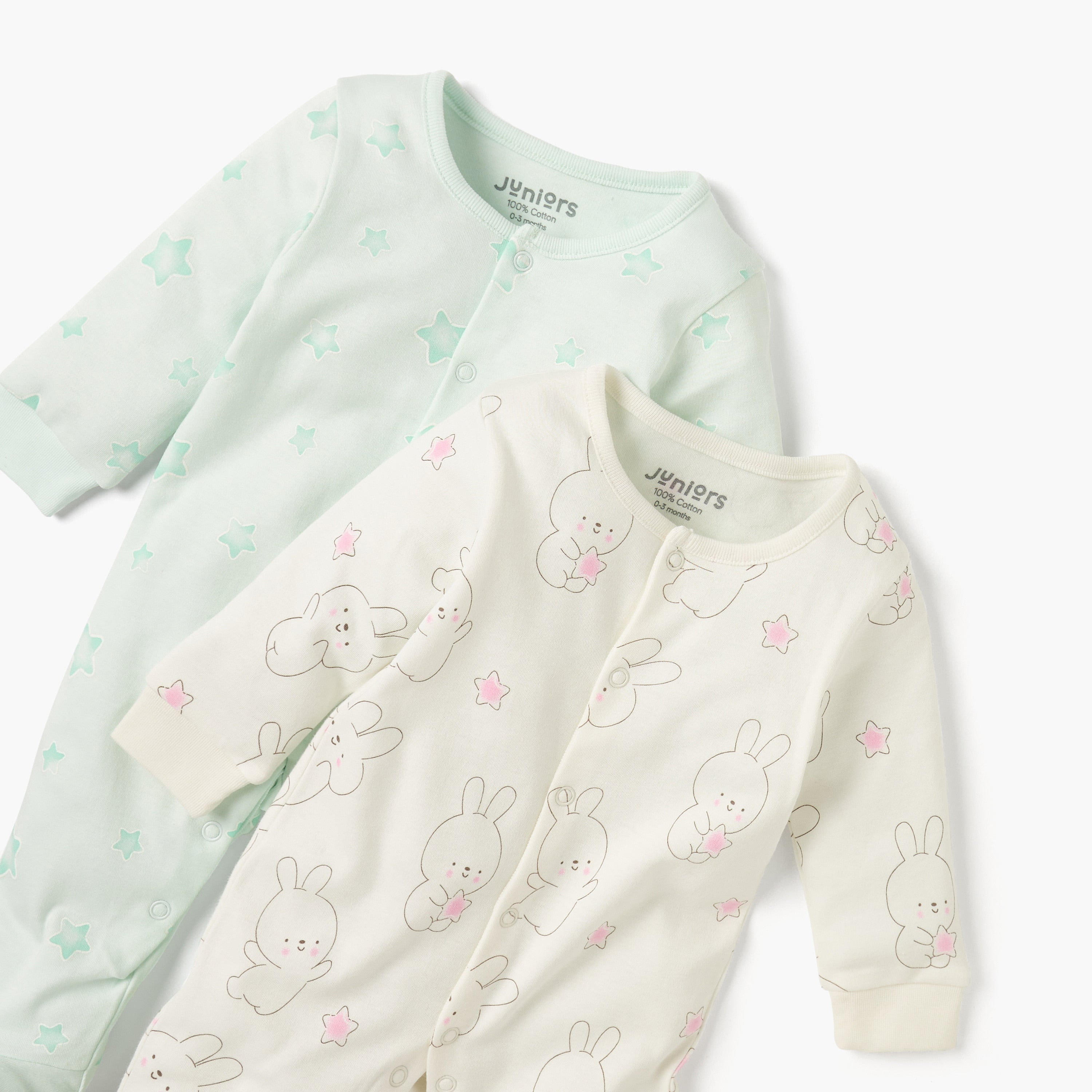 Juniors Printed Closed Feet Sleepsuit with Button Closure - Set of 2