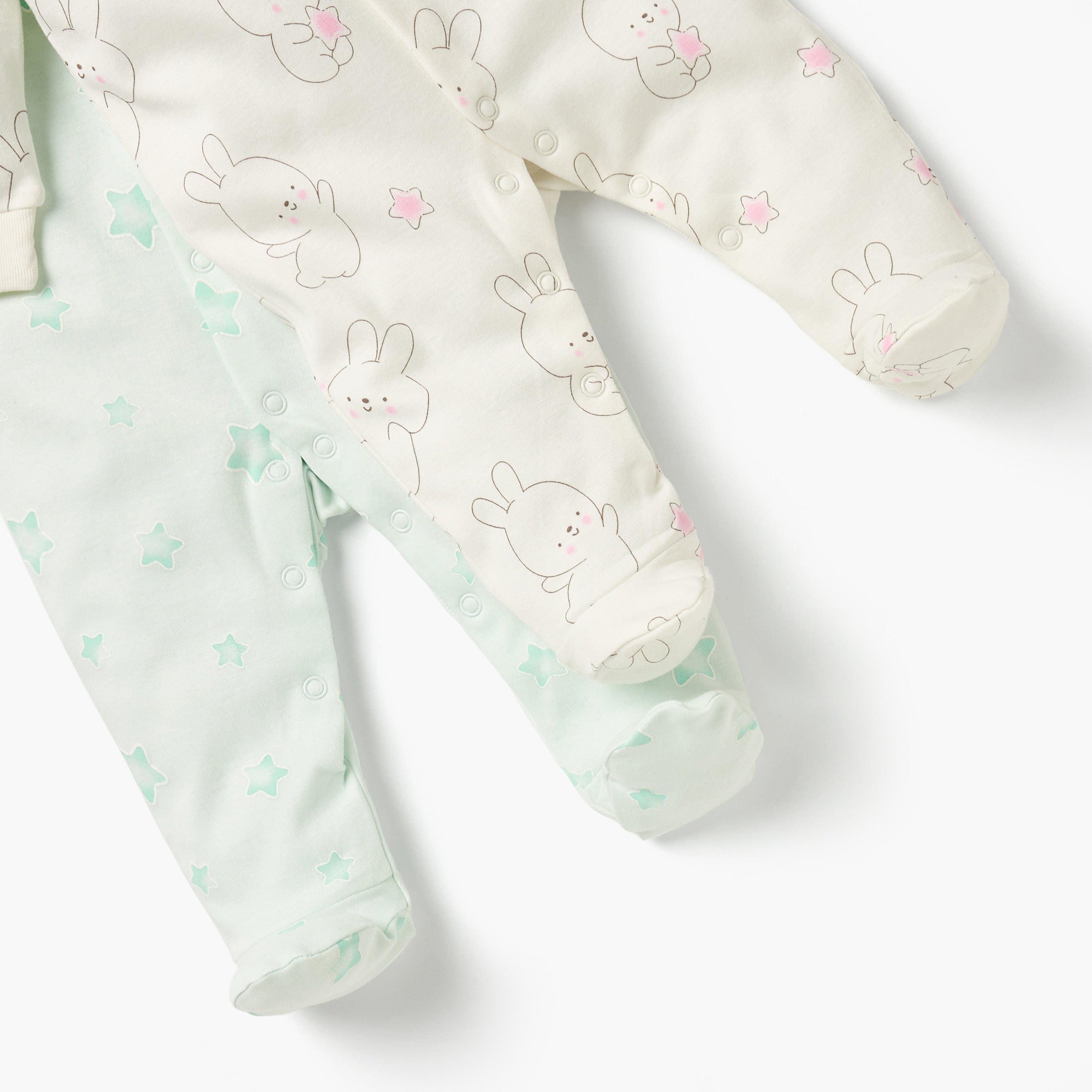 Juniors Printed Closed Feet Sleepsuit with Button Closure - Set of 2