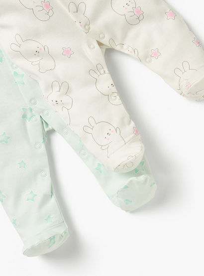 Juniors Printed Closed Feet Sleepsuit with Button Closure - Set of 2-baby-girls-clothing-nightwear-sleepsuits-image-5
