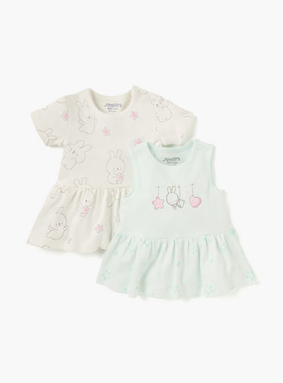 Juniors Printed Dress with Round Neck - Set of 2-baby-girls-clothing-dressesandjumpsuits-image-1