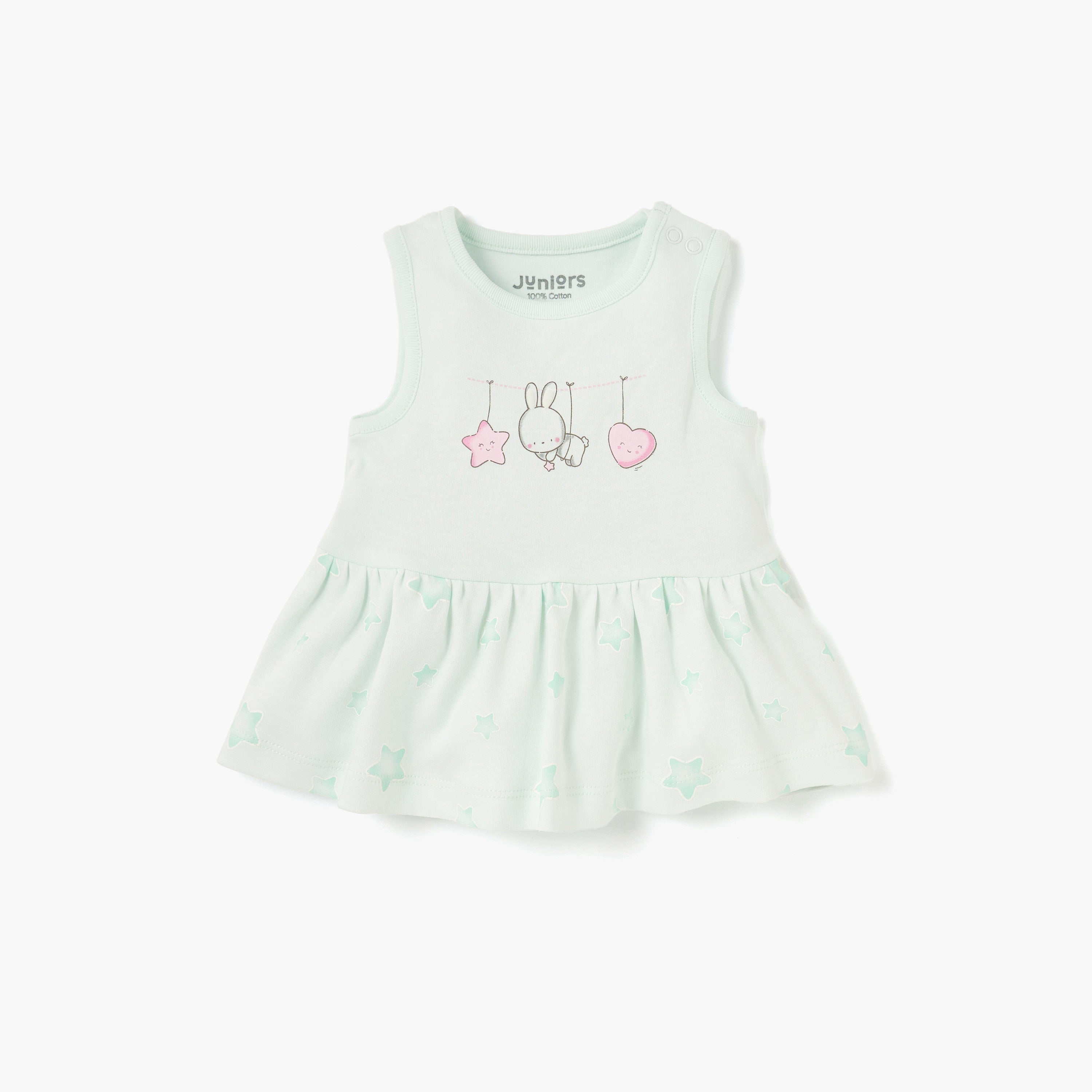 Juniors Printed Dress with Round Neck - Set of 2