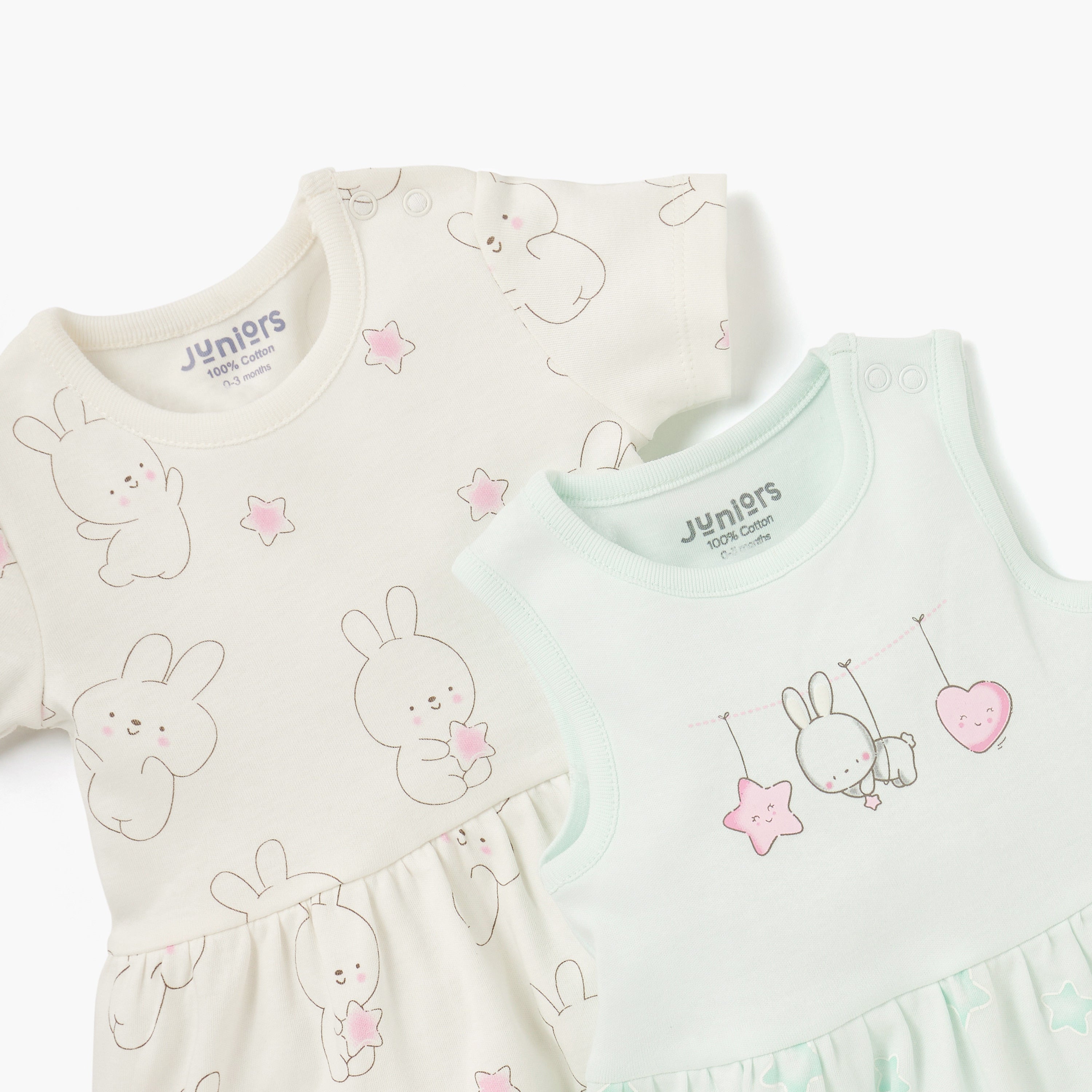 Juniors Printed Dress with Round Neck - Set of 2