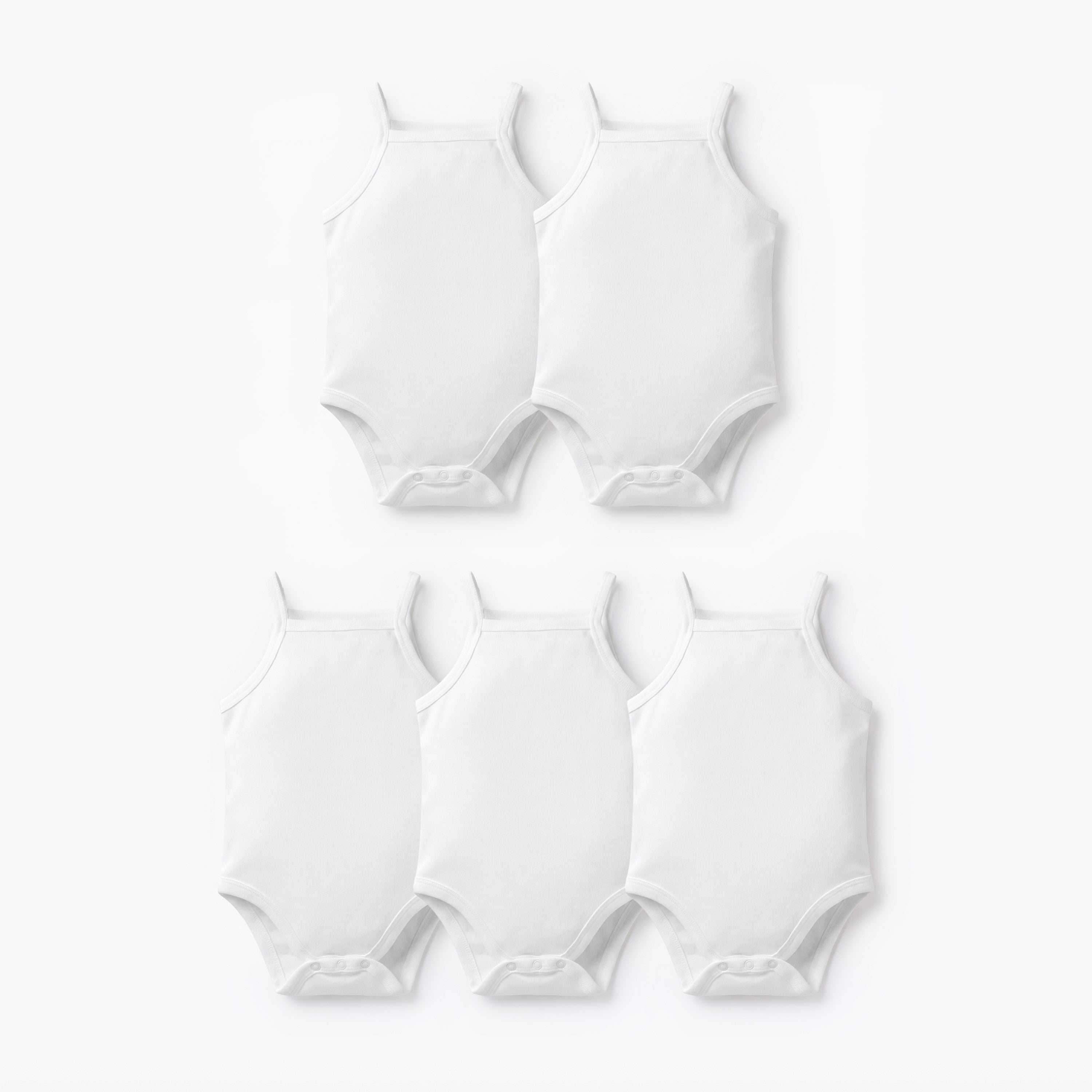 Juniors Solid Sleeveless Bodysuit - Set of 5 - White / 12-18 mths
