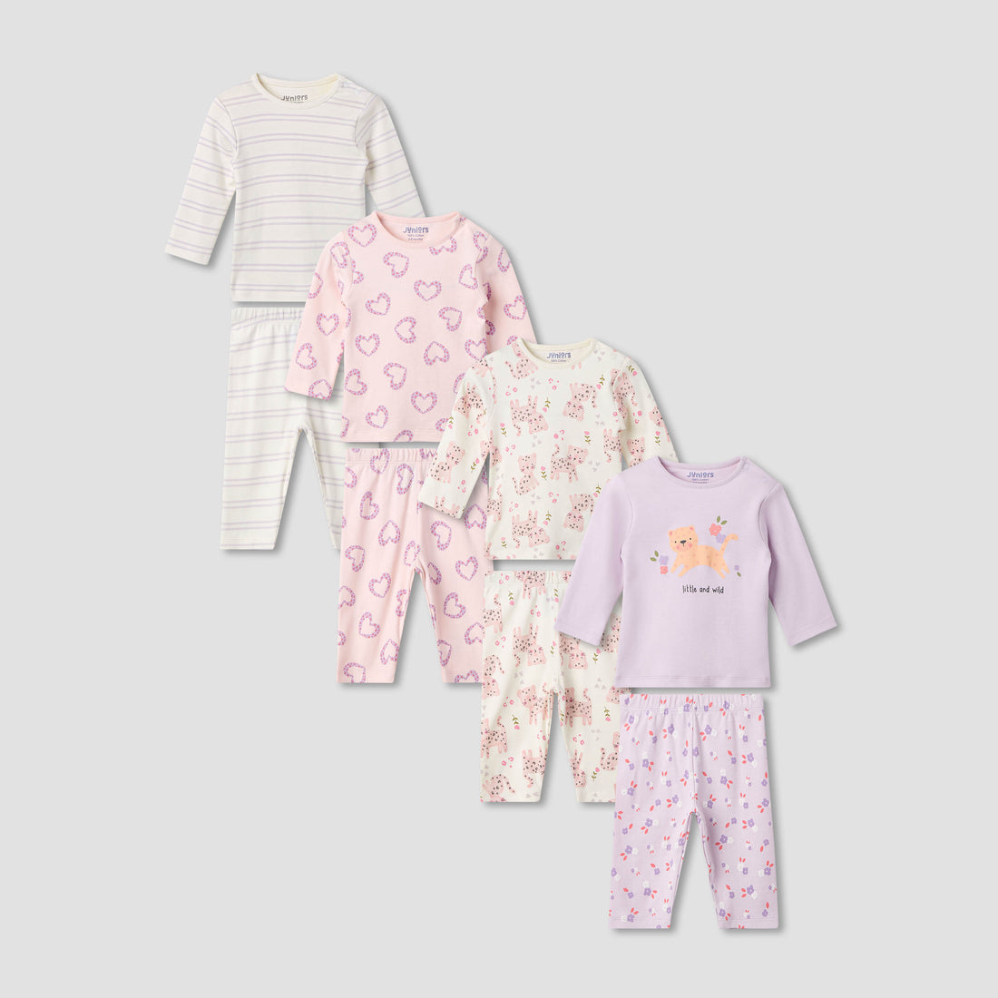 Juniors Pyjama Set with Fun Print - Soft Cotton - Long Sleeves - 4-Pieces - Multicolour / 12-18 mths