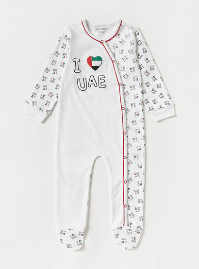 Juniors UAE National Day Print Closed Feet Sleepsuit with Long Sleeves-baby-boys-clothing-nightwear-sleepsuits-image-1