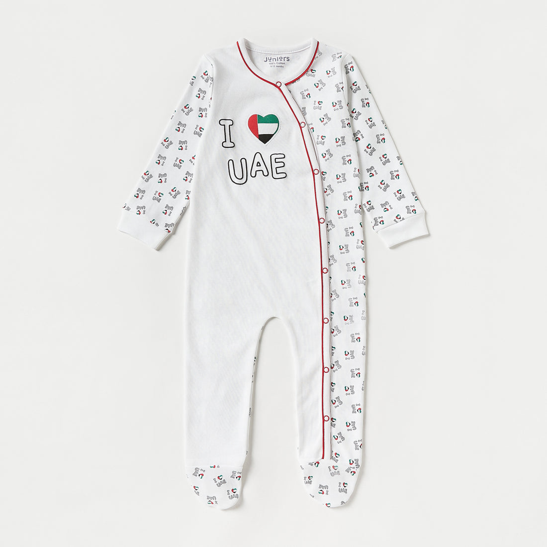 Juniors UAE National Day Print Closed Feet Sleepsuit with Long Sleeves - Multicolour / 9-12 mths