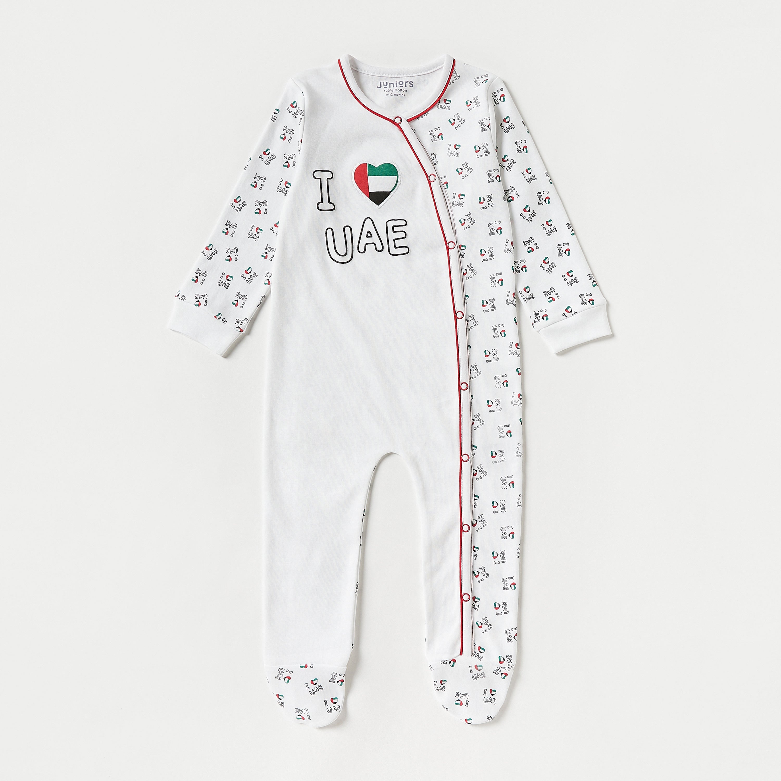 Juniors UAE National Day Print Closed Feet Sleepsuit with Long Sleeves - Multicolour / 9-12 mths