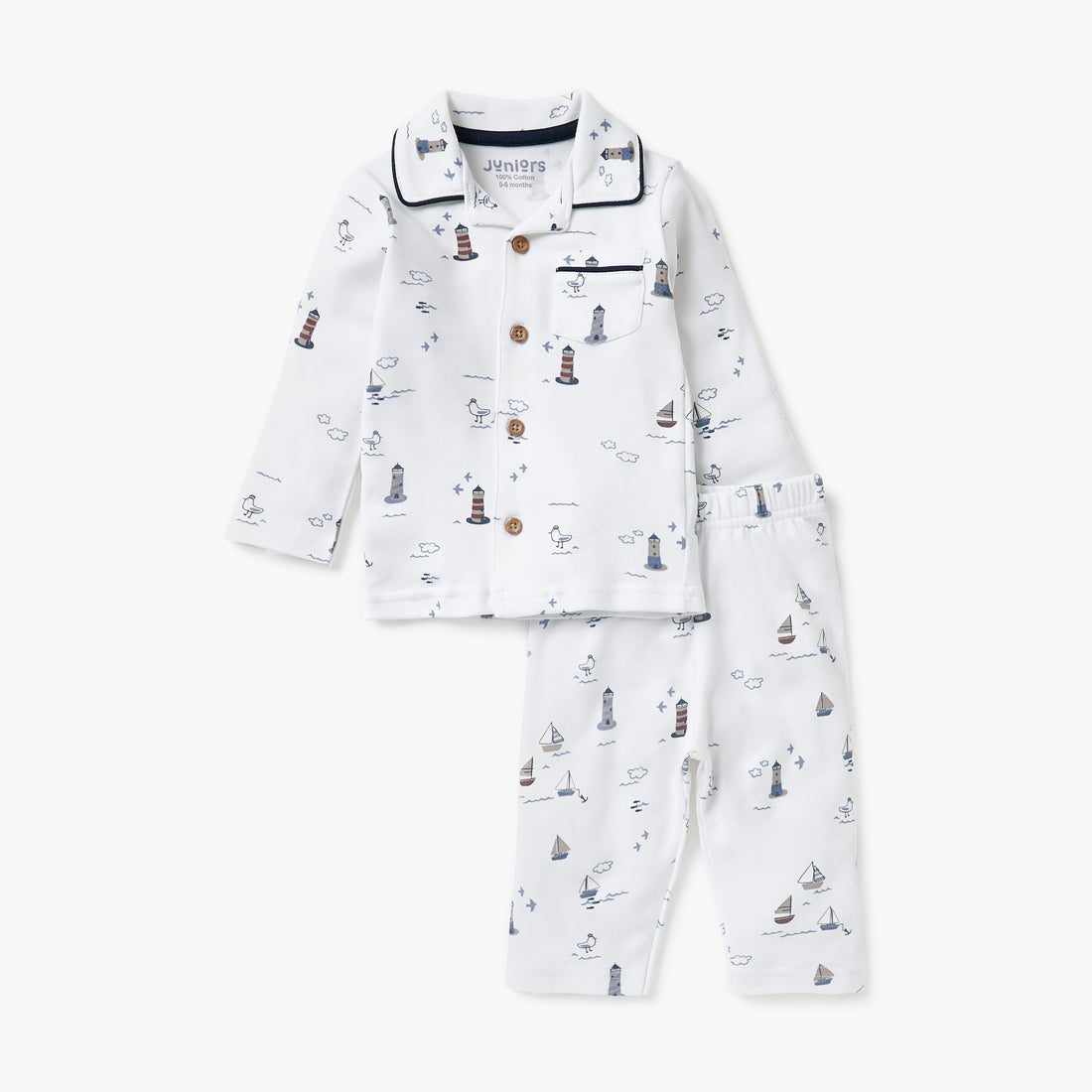 Juniors Graphic Print Shirt and Pyjama Set - White / 12-18 mths