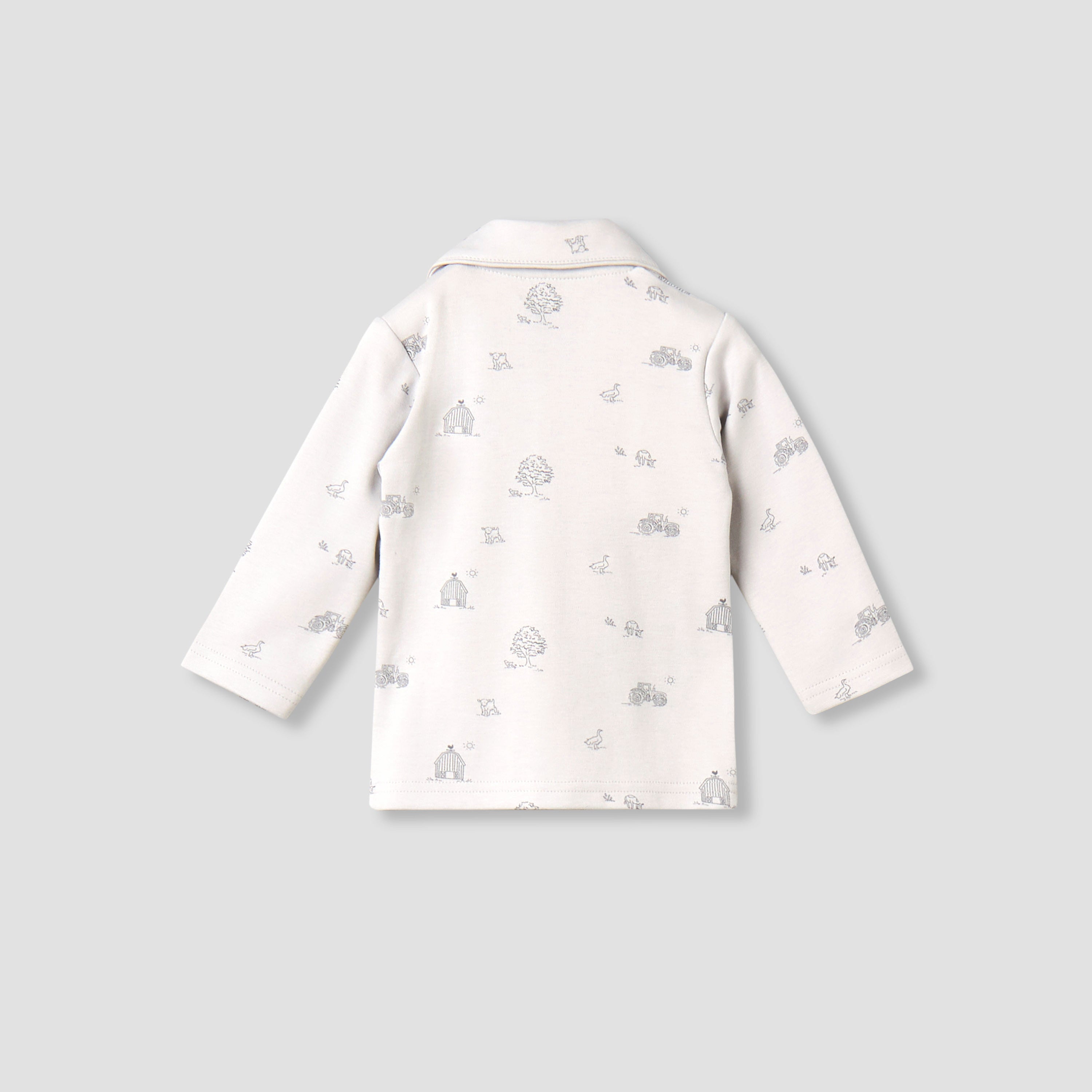 Juniors Cotton Collared Long Sleeves Pyjama Set with Barnyard Print