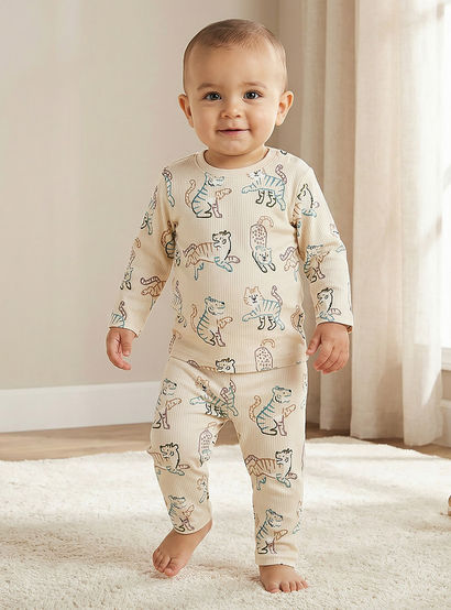 Juniors Bunny Print T-shirt and Pyjama Set-baby-girls-clothing-nightwear-pyjamasets-image-1