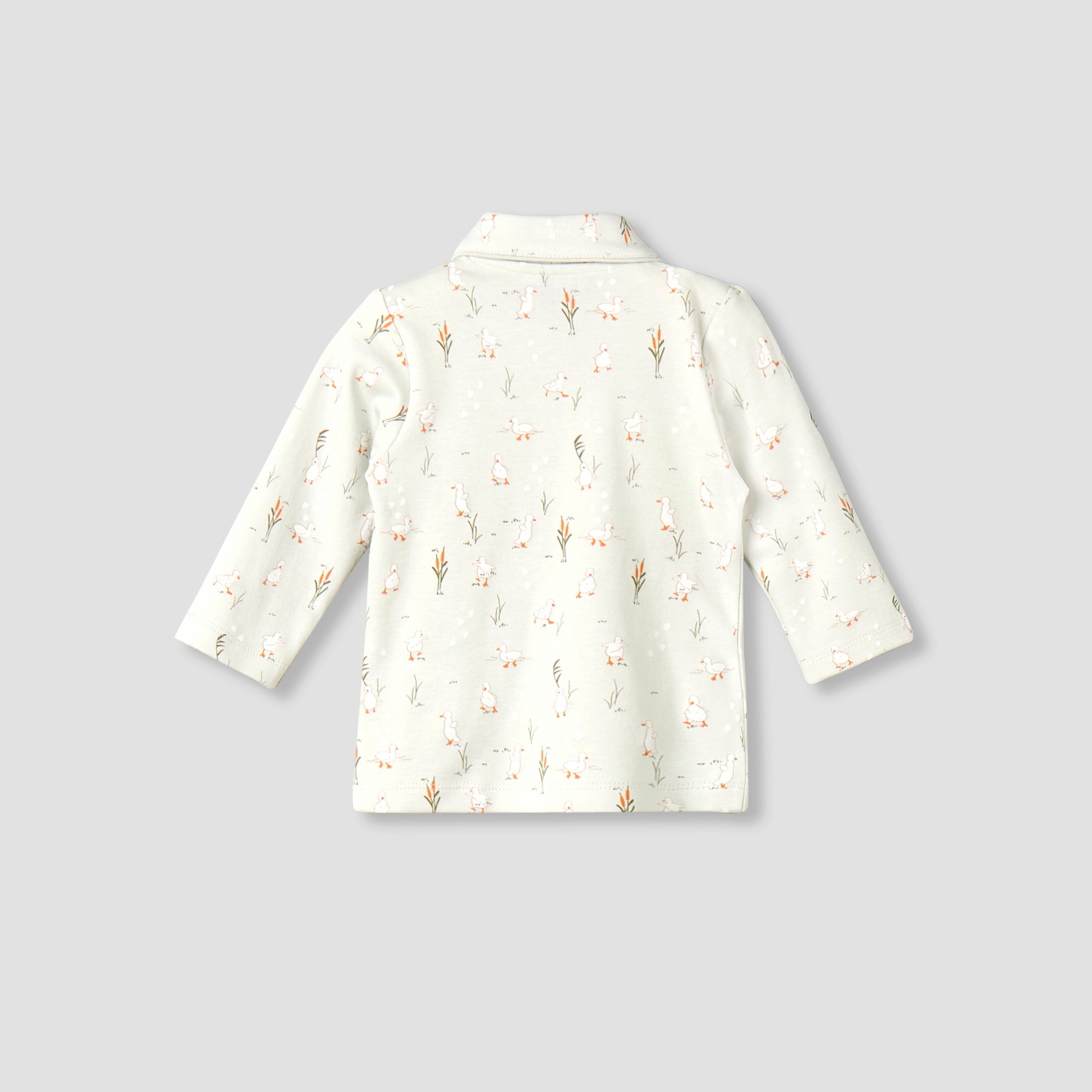 Juniors Cotton Collared Long Sleeves Pyjama Set with Duck Print