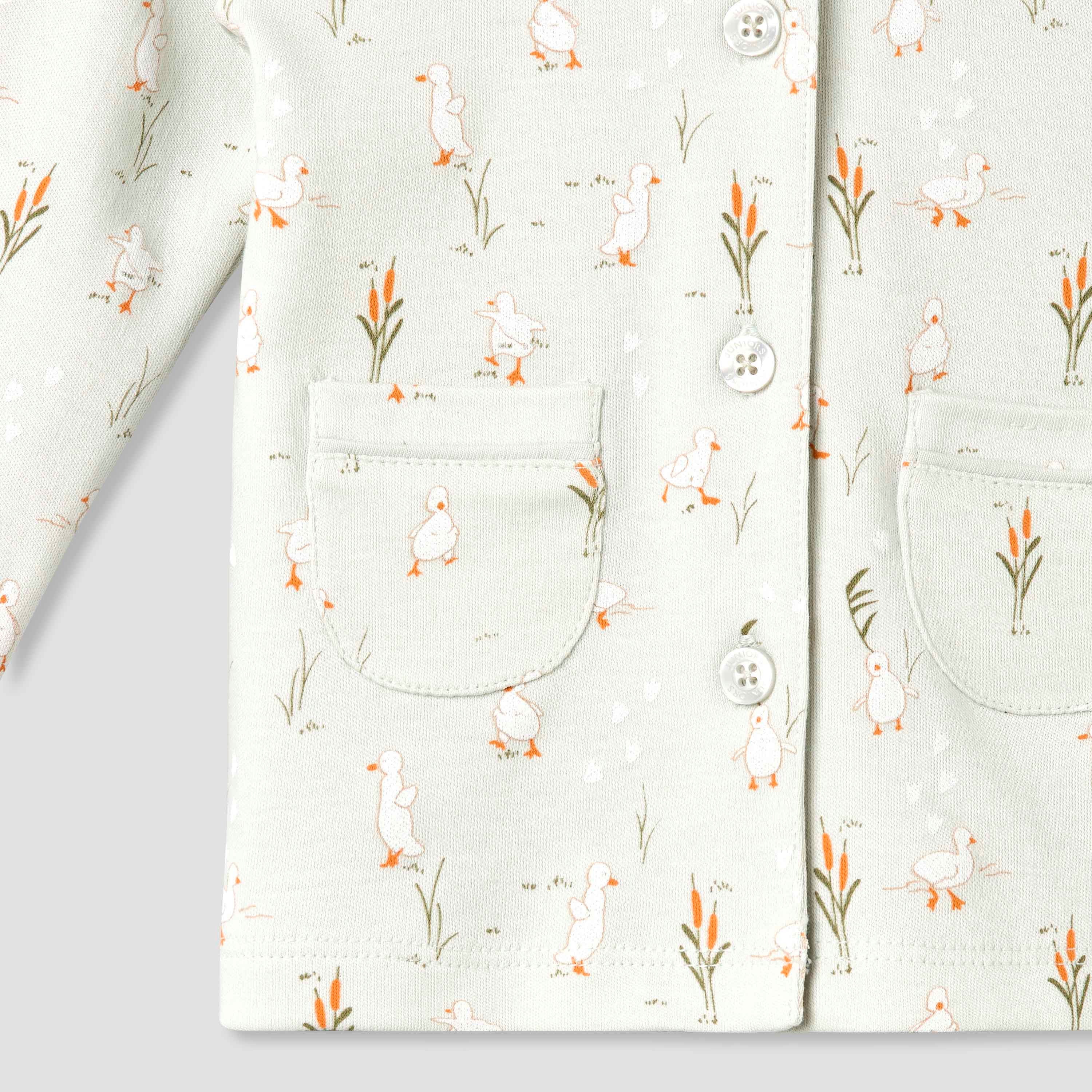 Juniors Cotton Collared Long Sleeves Pyjama Set with Duck Print
