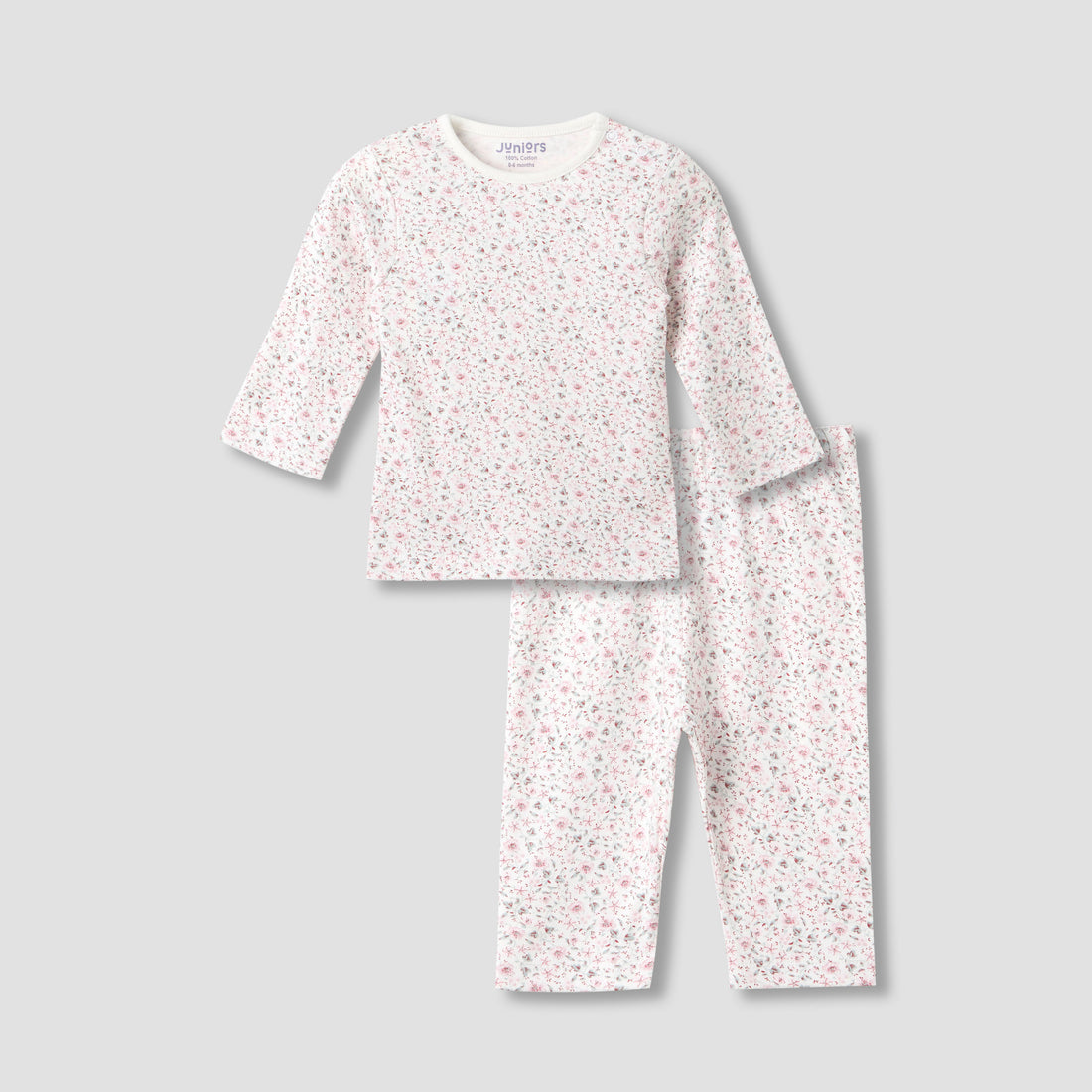 Juniors Floral Print Long Sleeve T-shirt and Pyjama Set - Pink / 12-18 mths