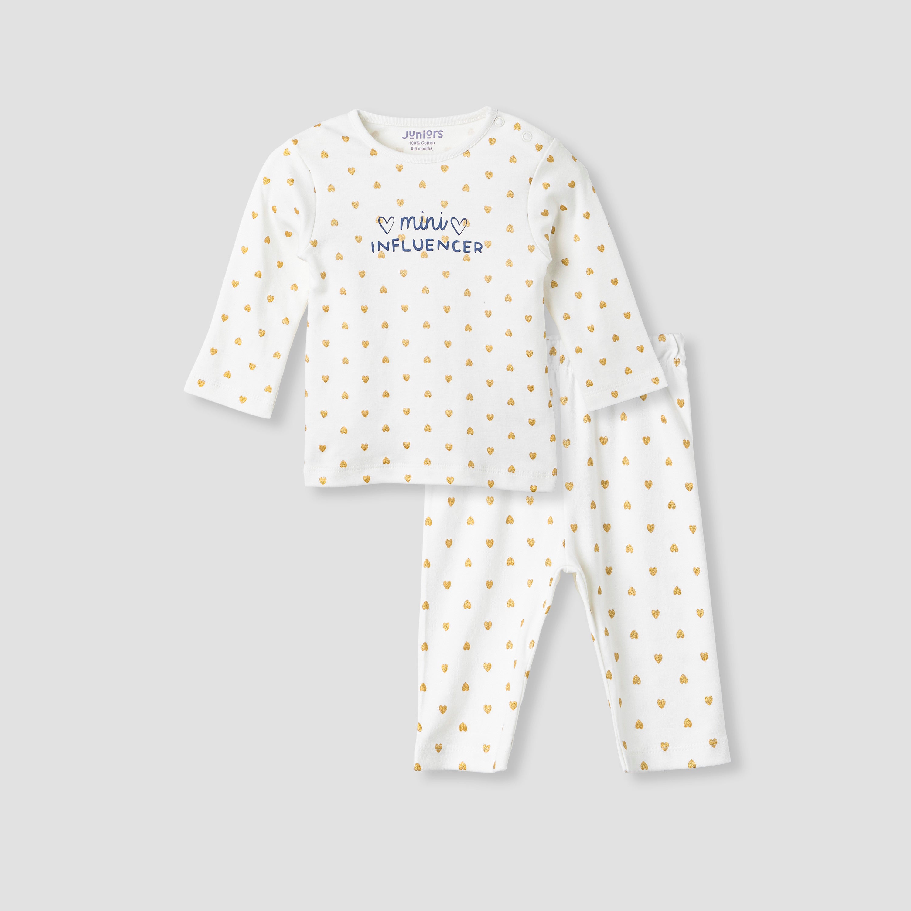 Juniors Heart Print T-shirt and Pyjama Set