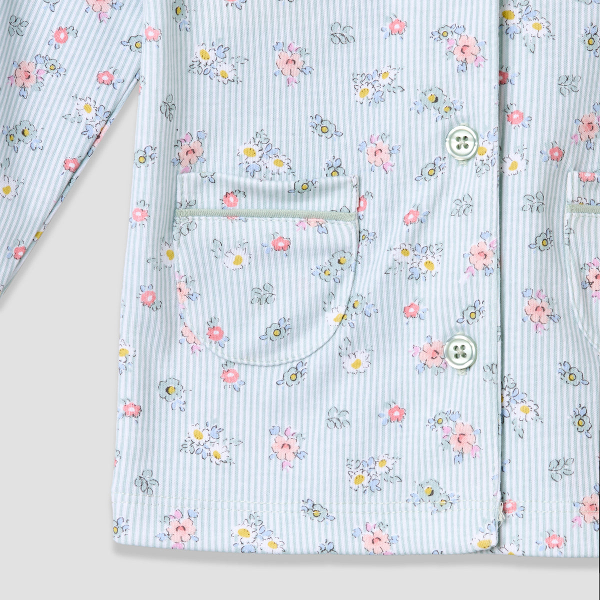 Giggles Cotton Collared Long Sleeves Pyjama Set with Floral Print