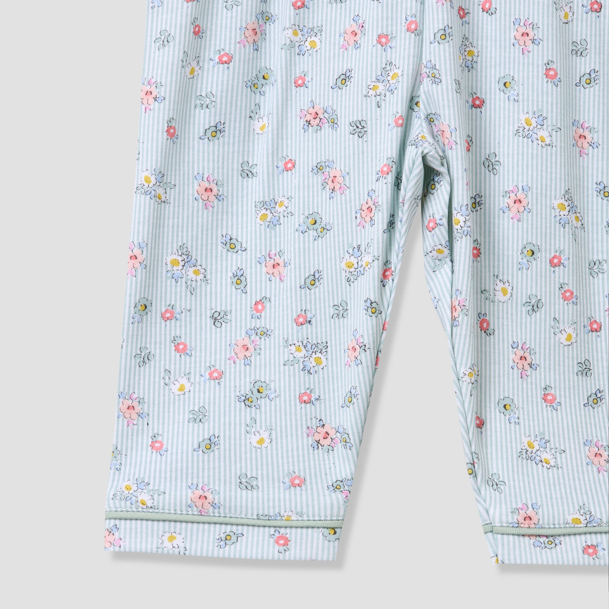 Giggles Cotton Collared Long Sleeves Pyjama Set with Floral Print