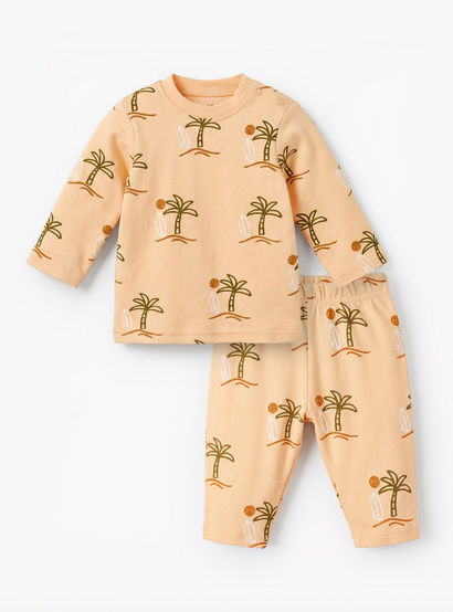 Juniors Cotton Round Neck Long Sleeves Pyjama Set with Palm Tree Print-baby-boys-clothing-nightwear-pyjamasets-image-1