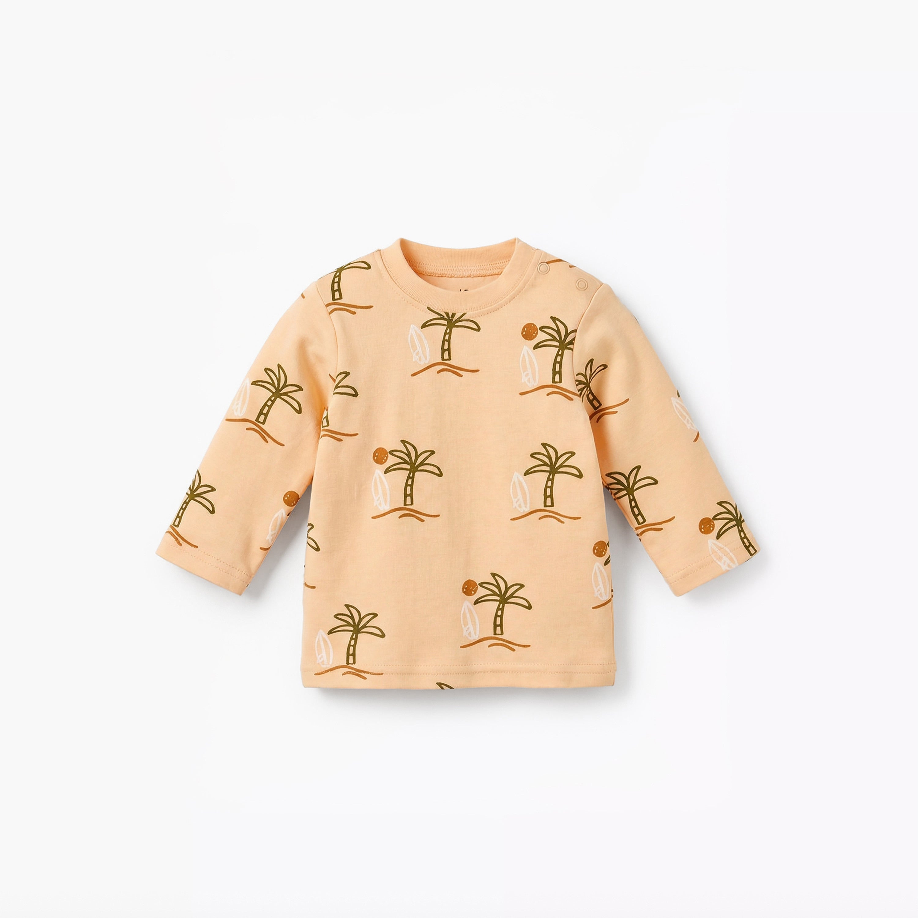 Juniors Cotton Round Neck Long Sleeves Pyjama Set with Palm Tree Print