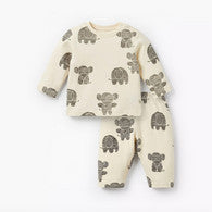 Juniors Cotton Round Neck Long Sleeves Pyjama Set with Elephant Print-undefined-image-1