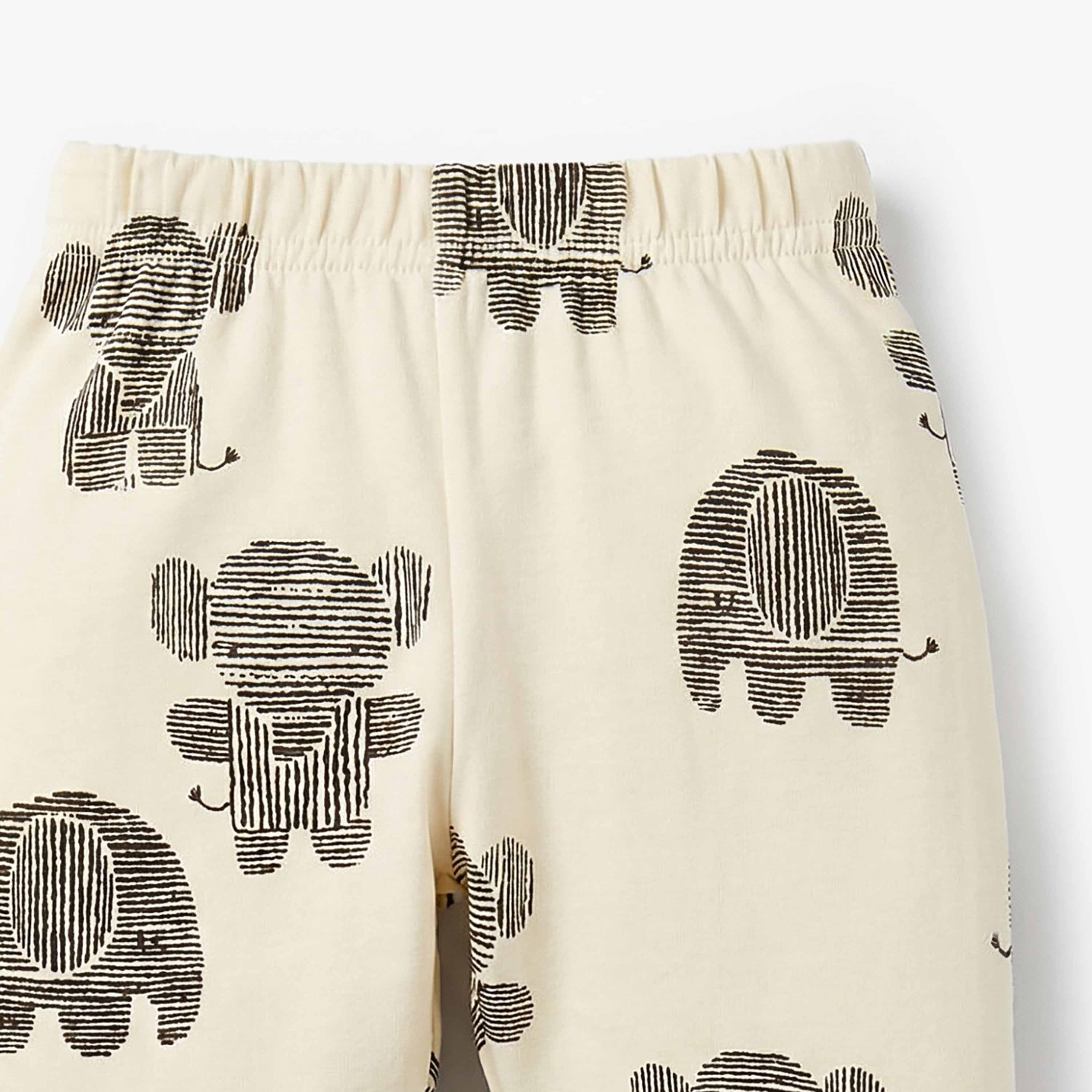 Juniors Cotton Round Neck Long Sleeves Pyjama Set with Elephant Print