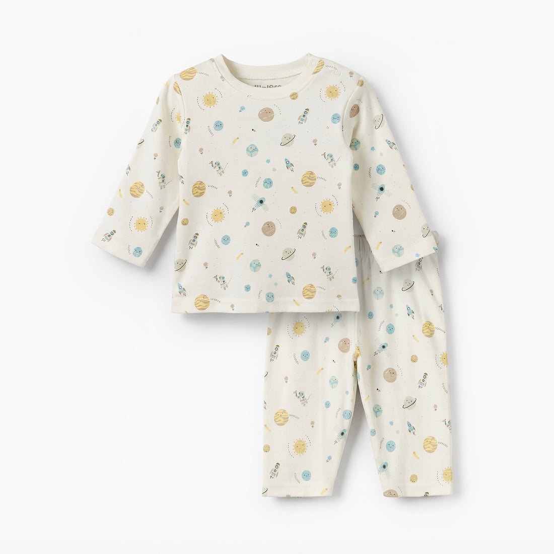 Juniors Cotton Round Neck Long Sleeves Pyjama Set with Space Print