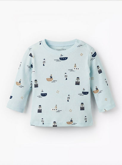 Juniors Cotton Round Neck Long Sleeves Pyjama Set with Nautical Print-baby-boys-clothing-nightwear-pyjamasets-image-3