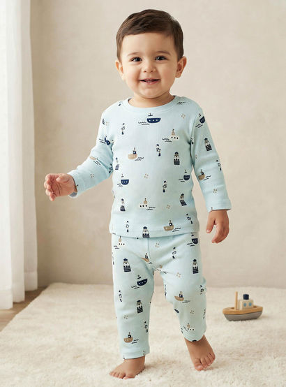 Juniors Cotton Round Neck Long Sleeves Pyjama Set with Nautical Print-baby-boys-clothing-nightwear-pyjamasets-image-1