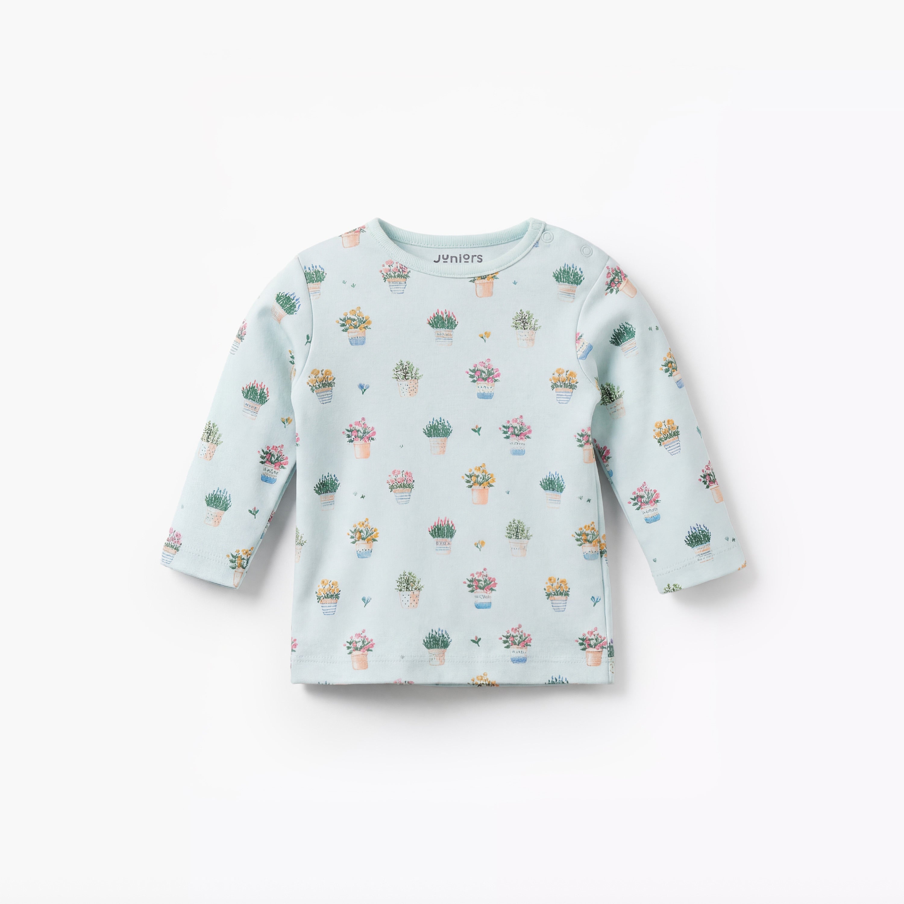 Juniors Cotton Round Neck Long Sleeves Pyjama Set with Flower Pot Print