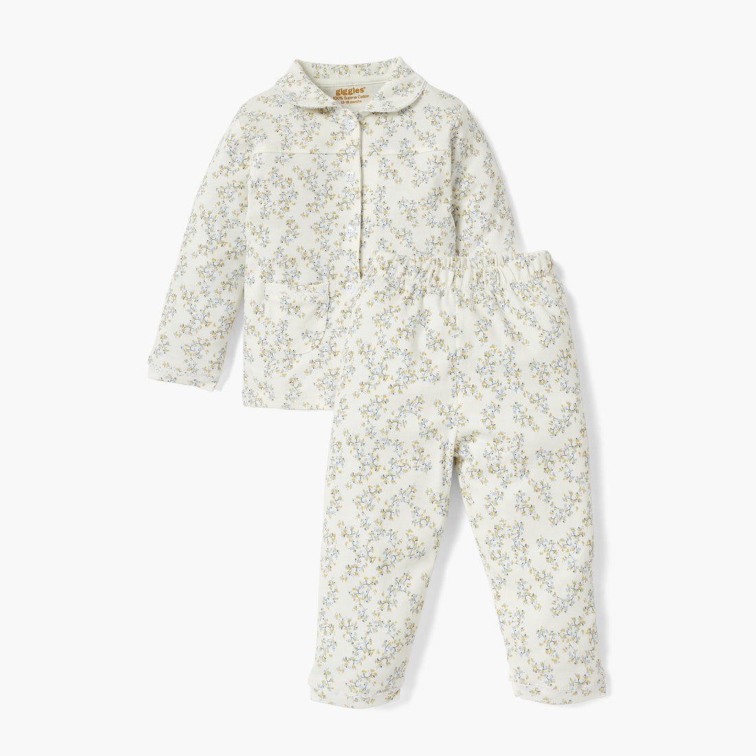Giggles All-Over Floral Print Shirt and Pyjama Set - White / 18-24 mths