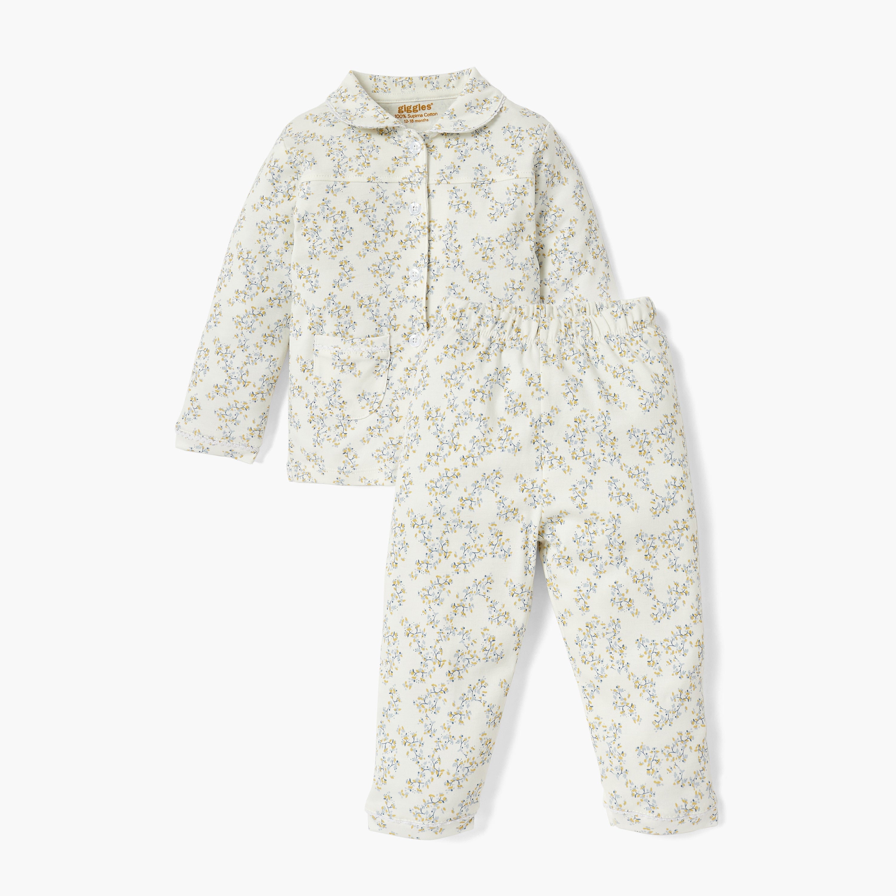 Giggles All-Over Floral Print Shirt and Pyjama Set - White / 18-24 mths