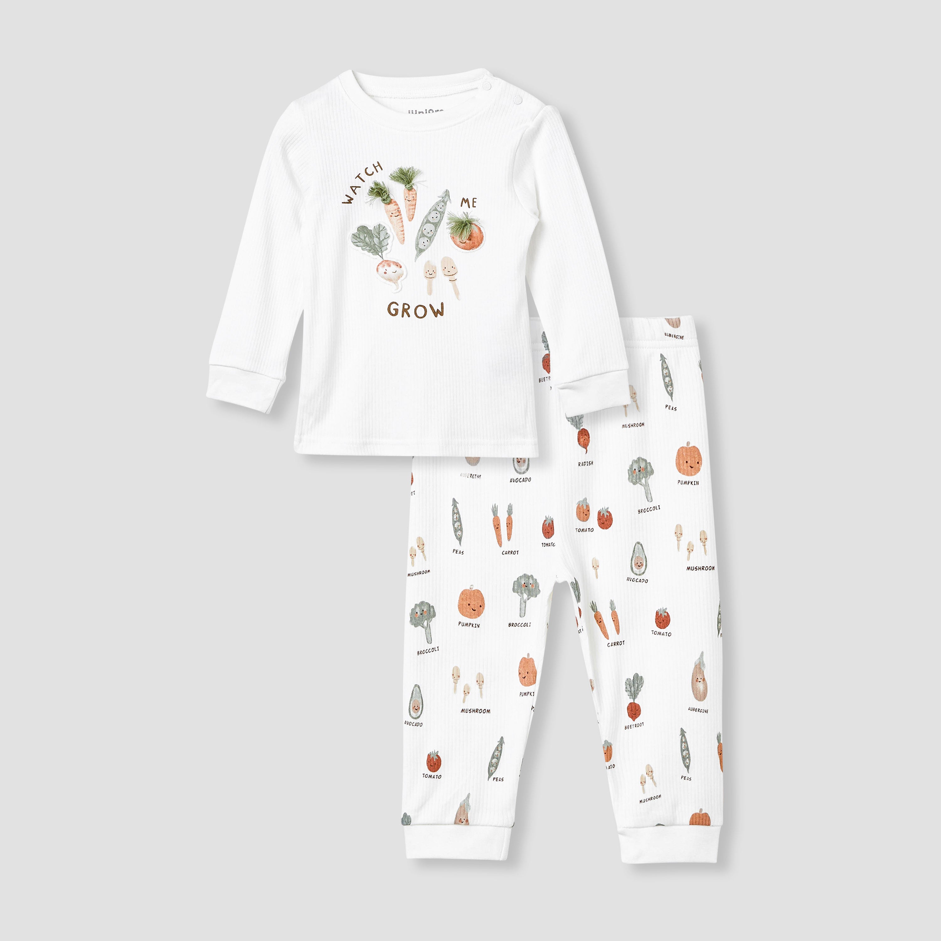 Juniors Vegetable Print T-shirt and Pyjama Set - White / 12-18 mths