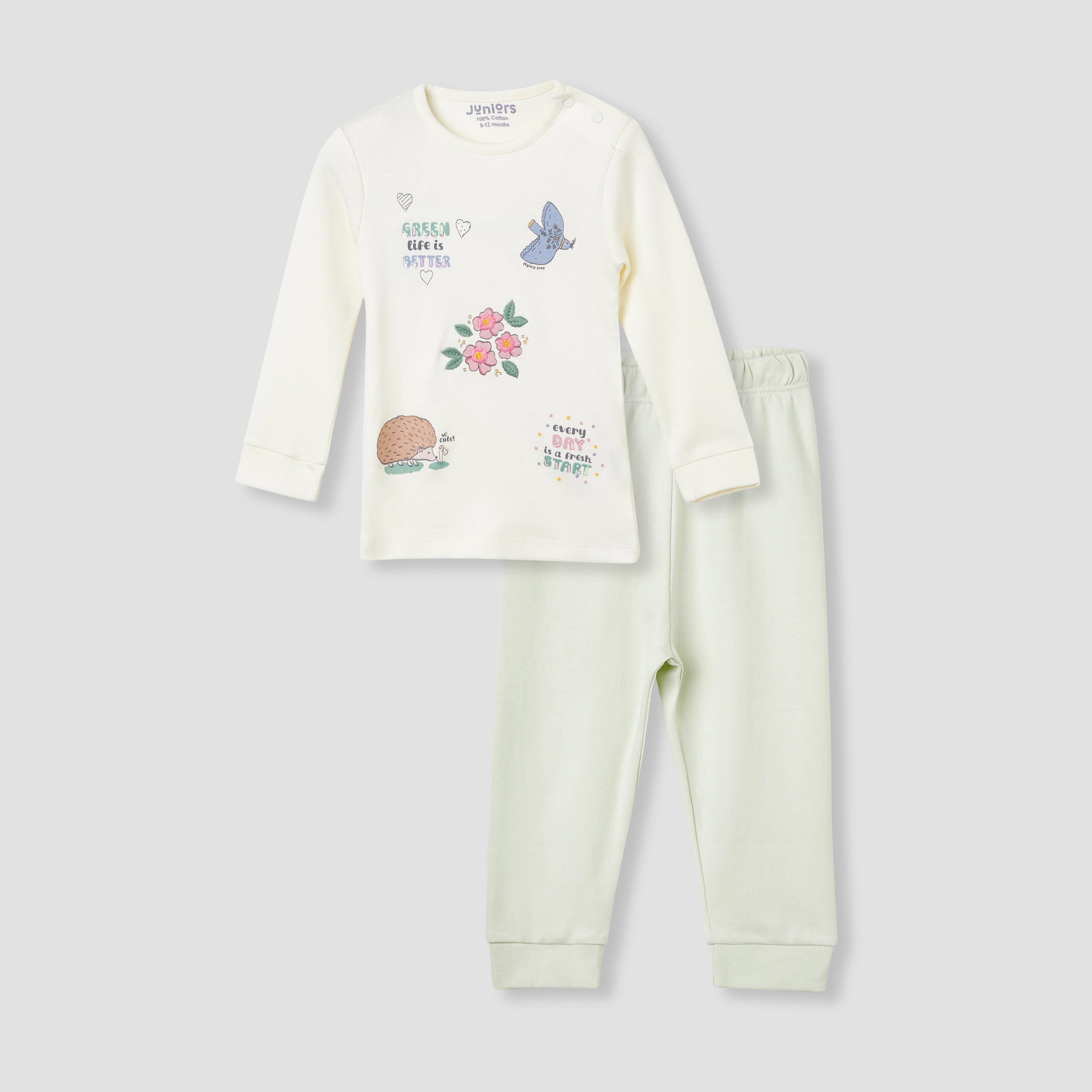 Juniors Printed T-shirt and Pyjama Set - Green / 18-24 mths