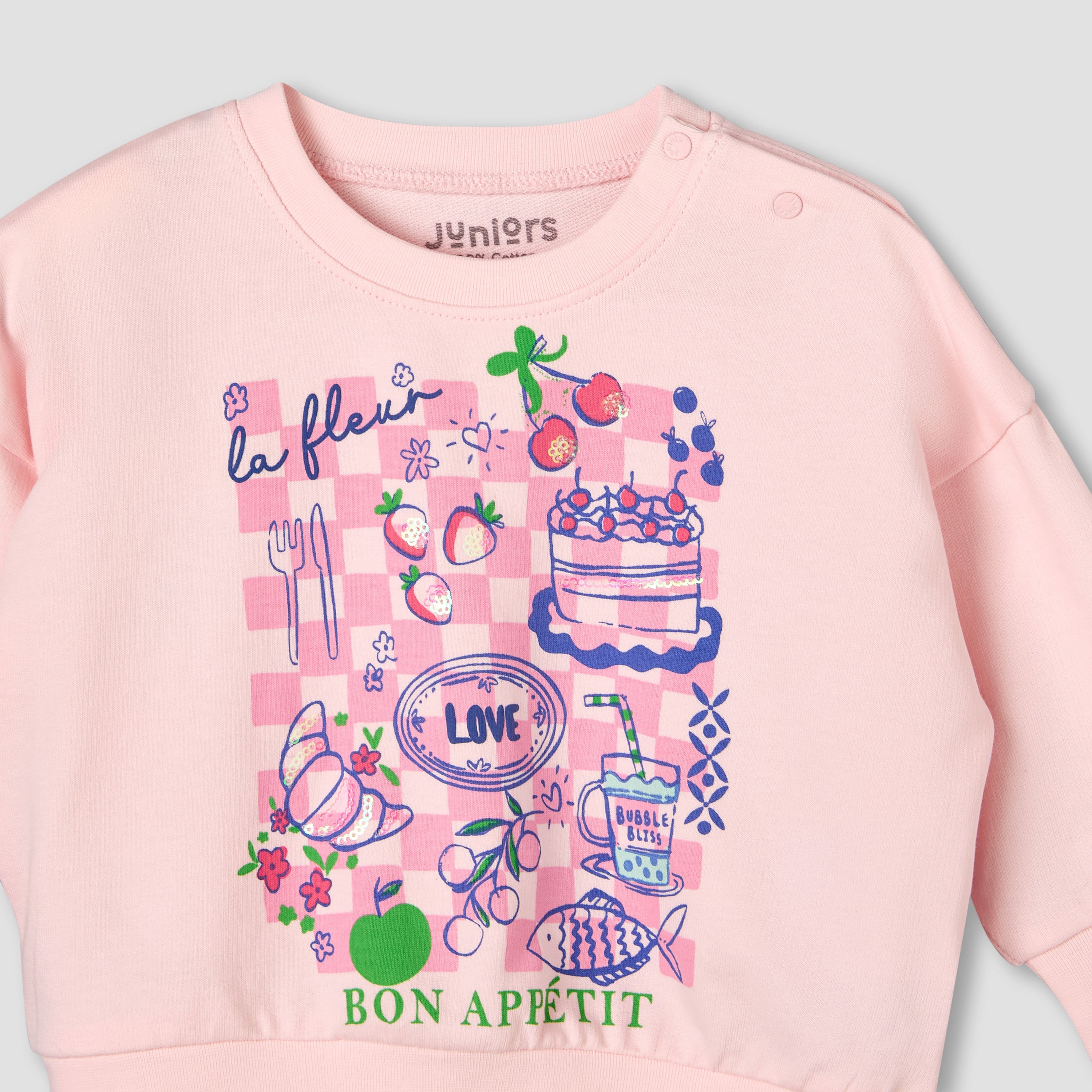 Juniors Cotton Round Neck Long Sleeve Pyjama Set with Print