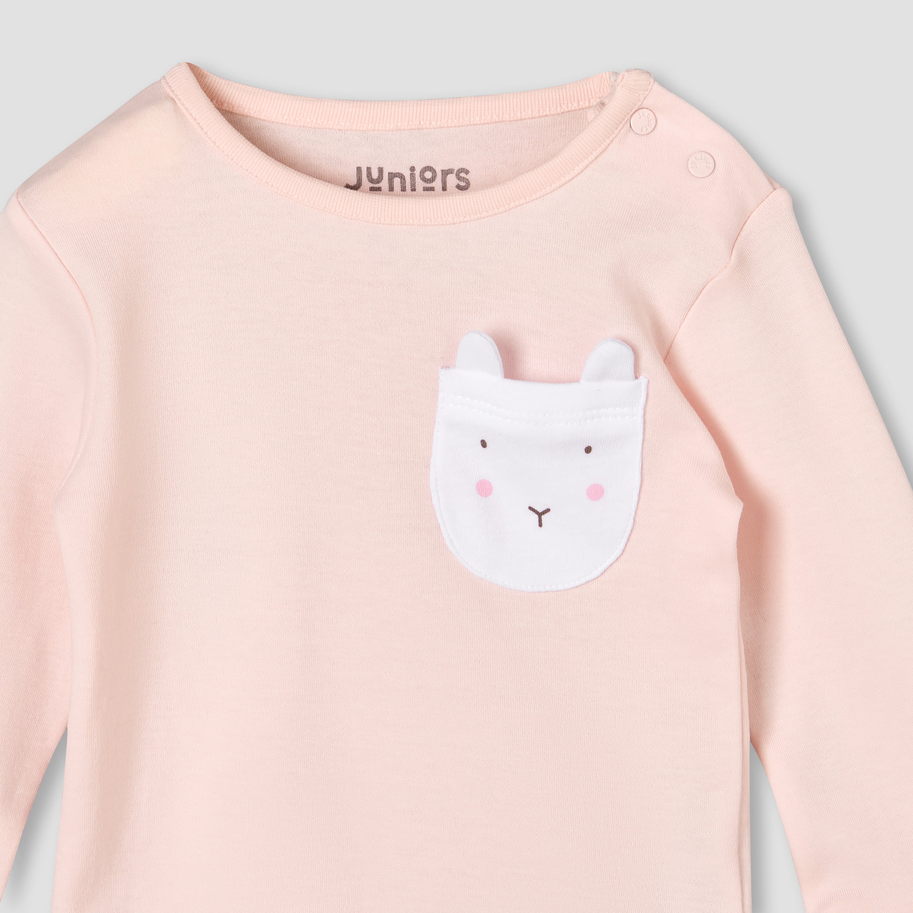 Juniors Cotton Round Neck Long Sleeve Pyjama Set with Bunny Print