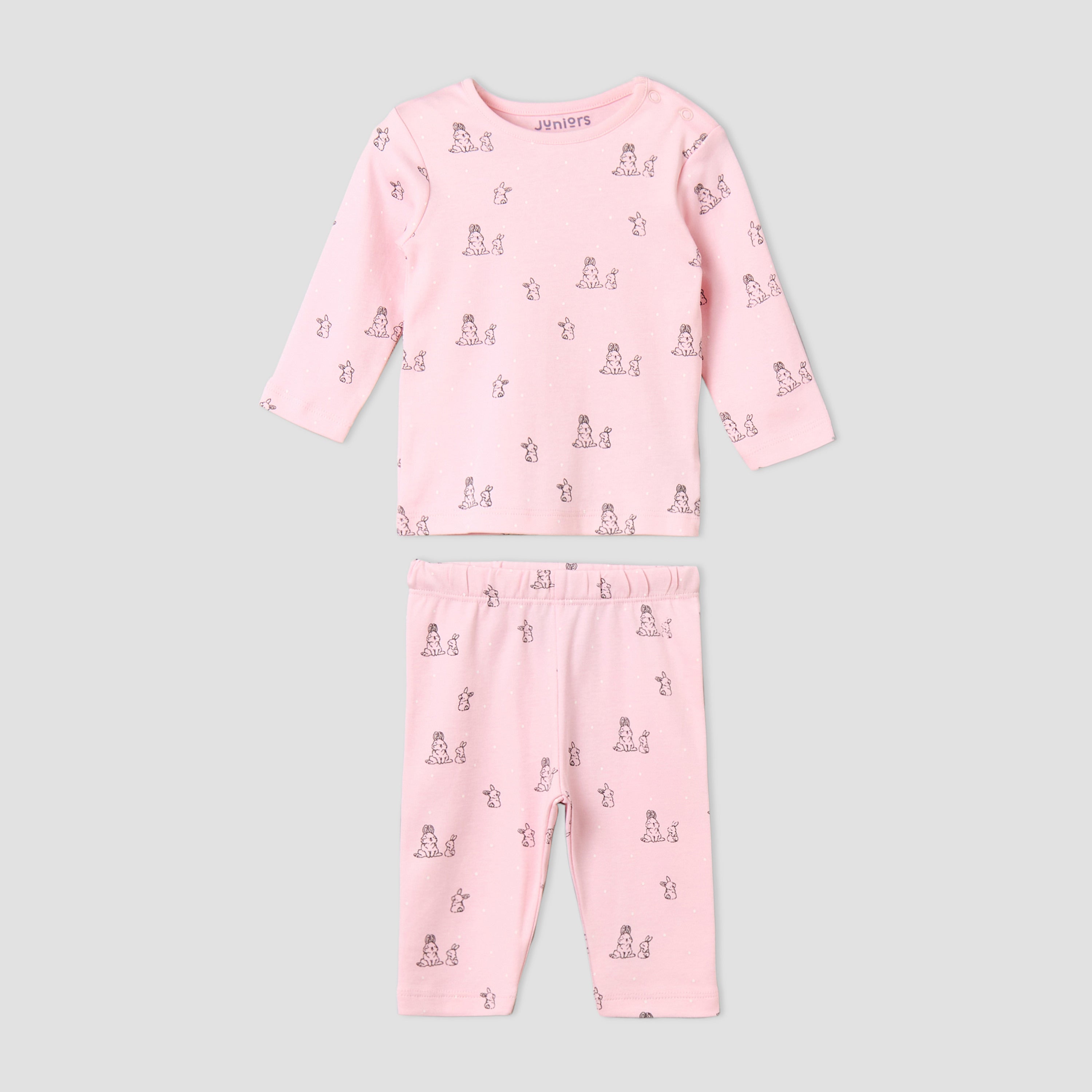 Pack of 4 Juniors Cotton Crew Neck Long Sleeves Pyjama Set with Fun Print