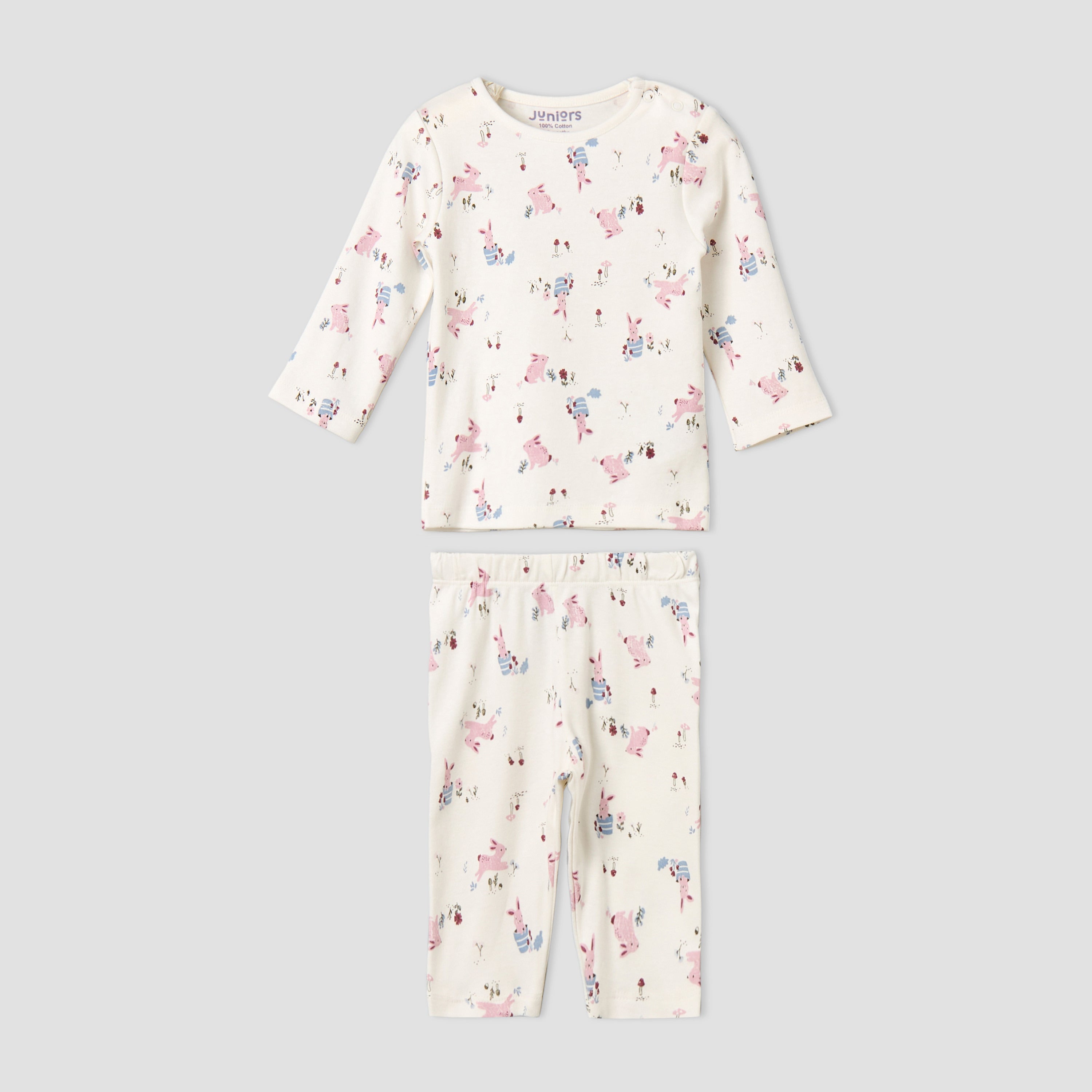 Pack of 4 Juniors Cotton Crew Neck Long Sleeves Pyjama Set with Fun Print