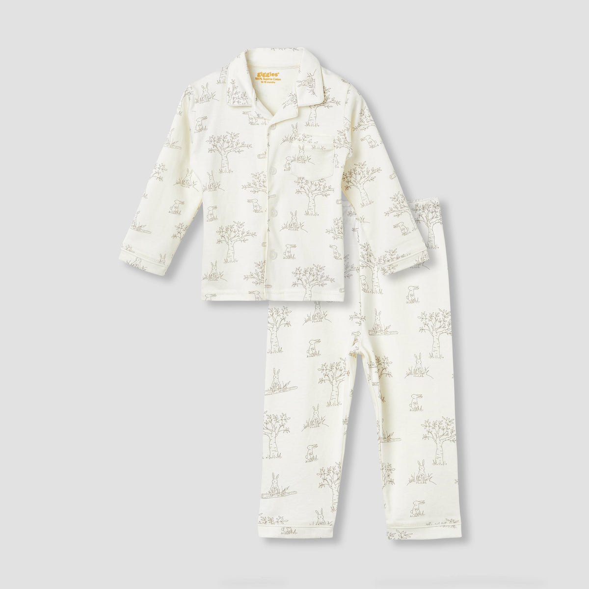Giggles Rabbit Print Shirt and Pyjama Set