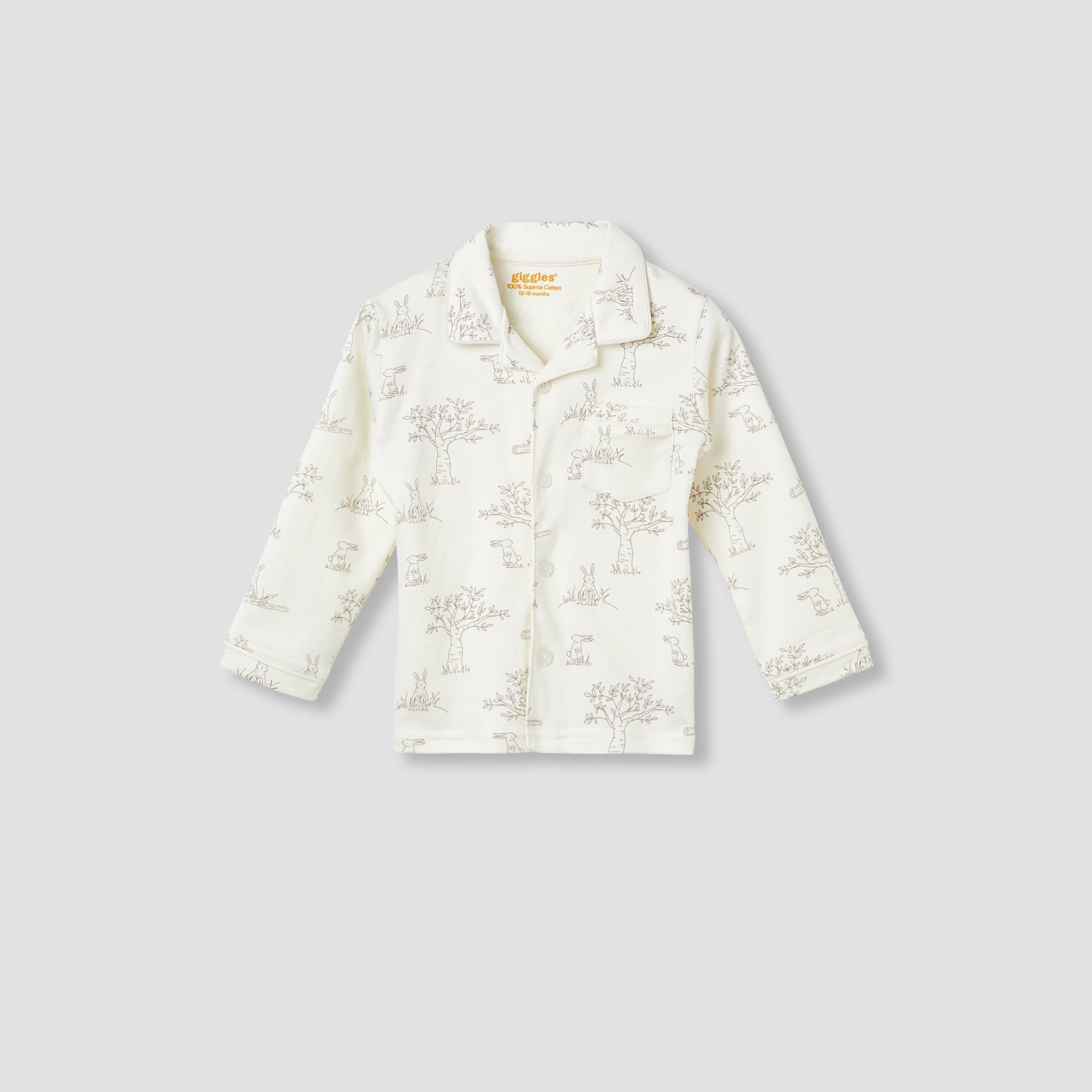 Giggles Rabbit Print Shirt and Pyjama Set