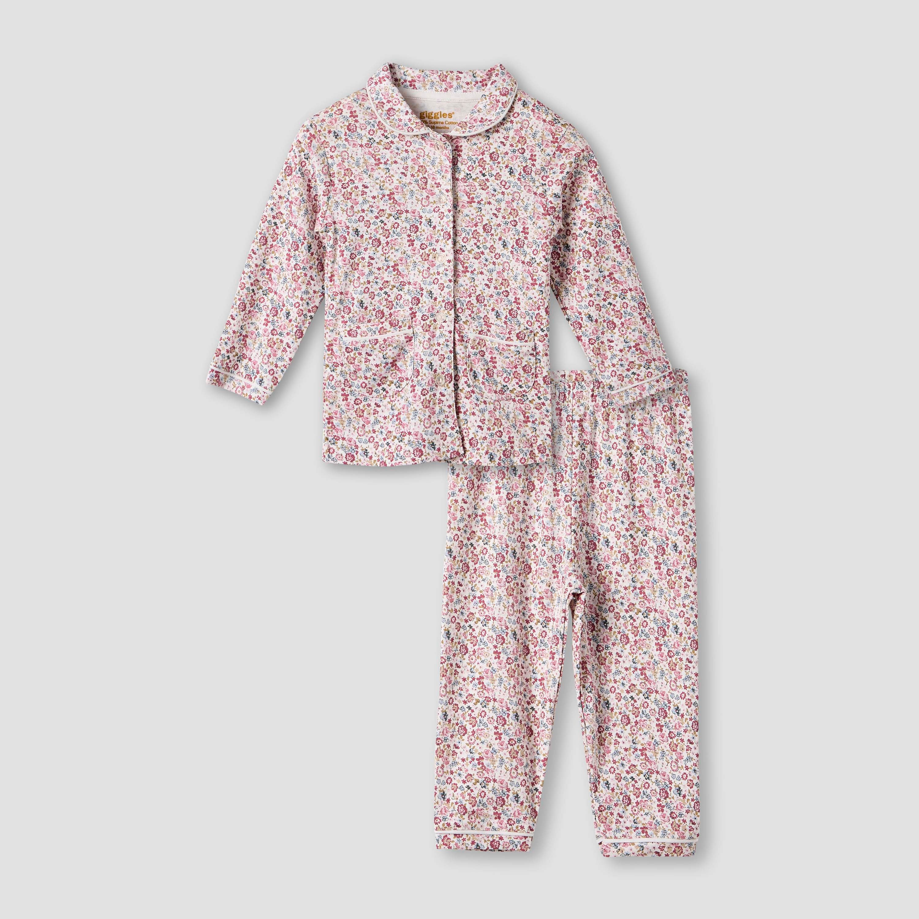 Giggles Floral Print Shirt and Pyjama Set - Pink / 12-18 mths