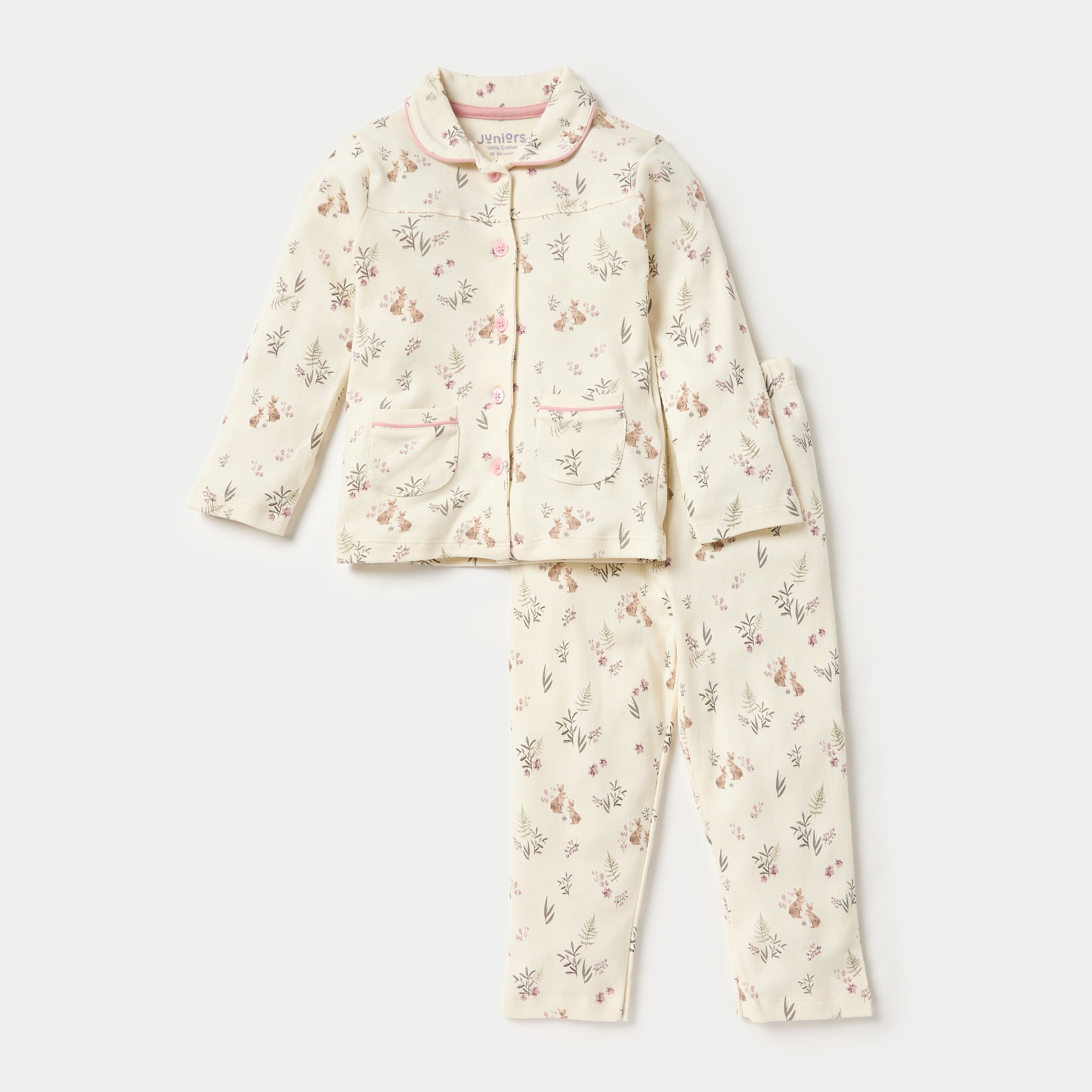 Juniors All-Over Botanical Print Shirt and Pyjama Set - Cream / 12-18 mths