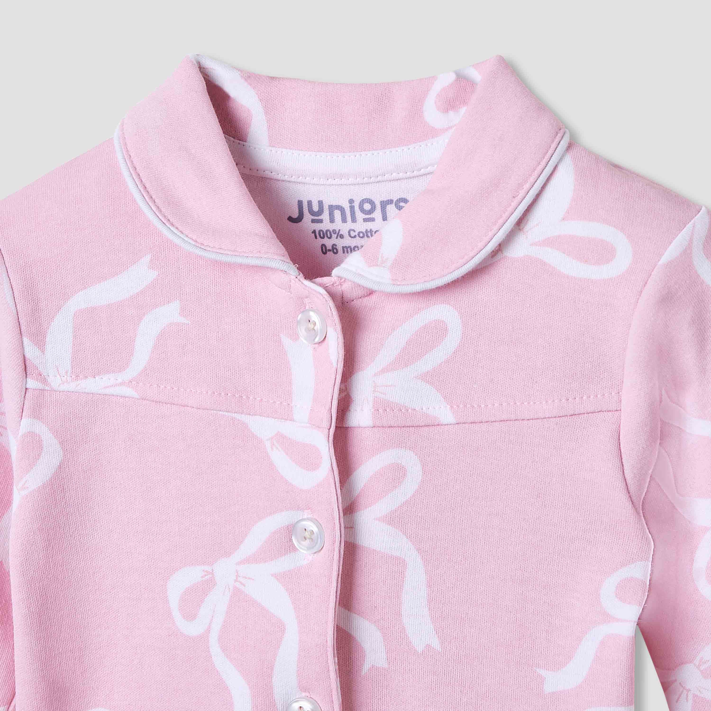 Juniors Pyjama Set with Bow Print - Cotton - Long Sleeves - Collared