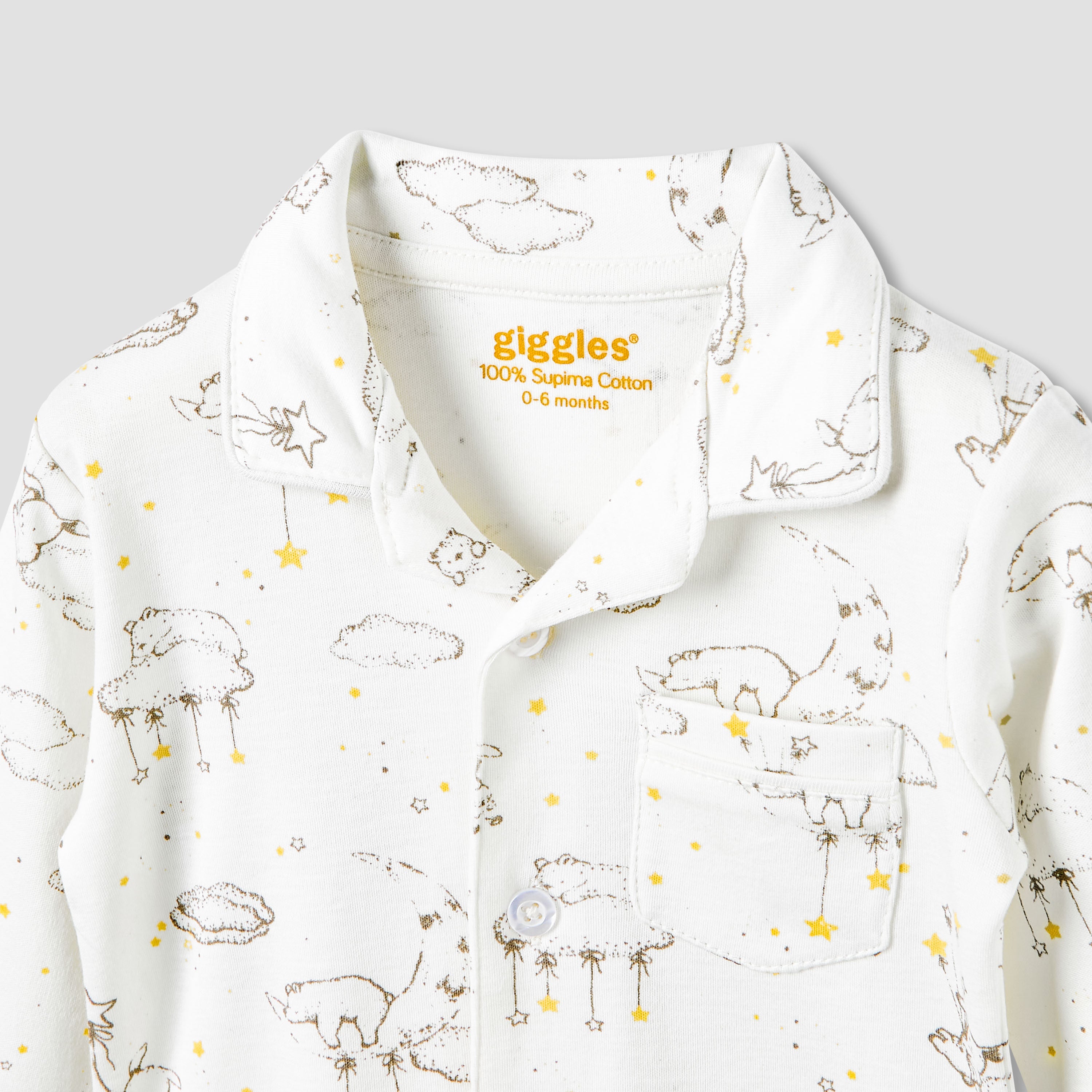 Giggles Pyjama Set with Print - Cotton - Long Sleeves - Collar