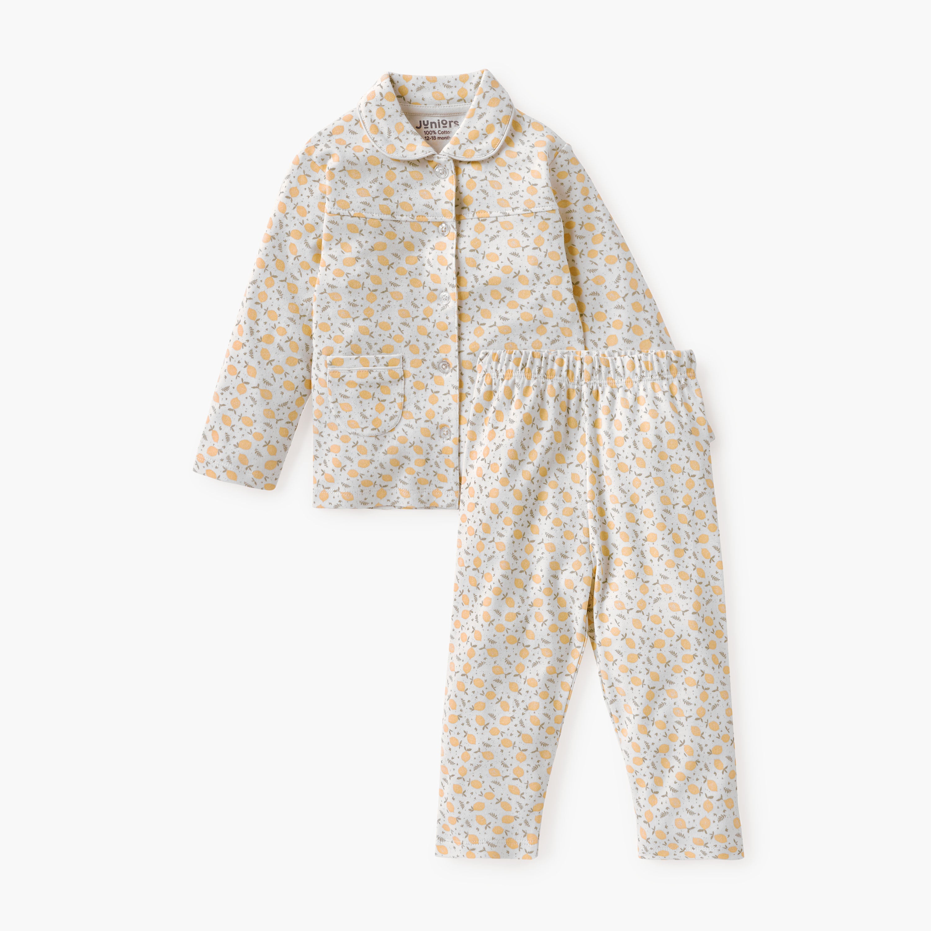 Juniors Lemon Print Shirt and Pyjama Set - Orange / 12-18 mths