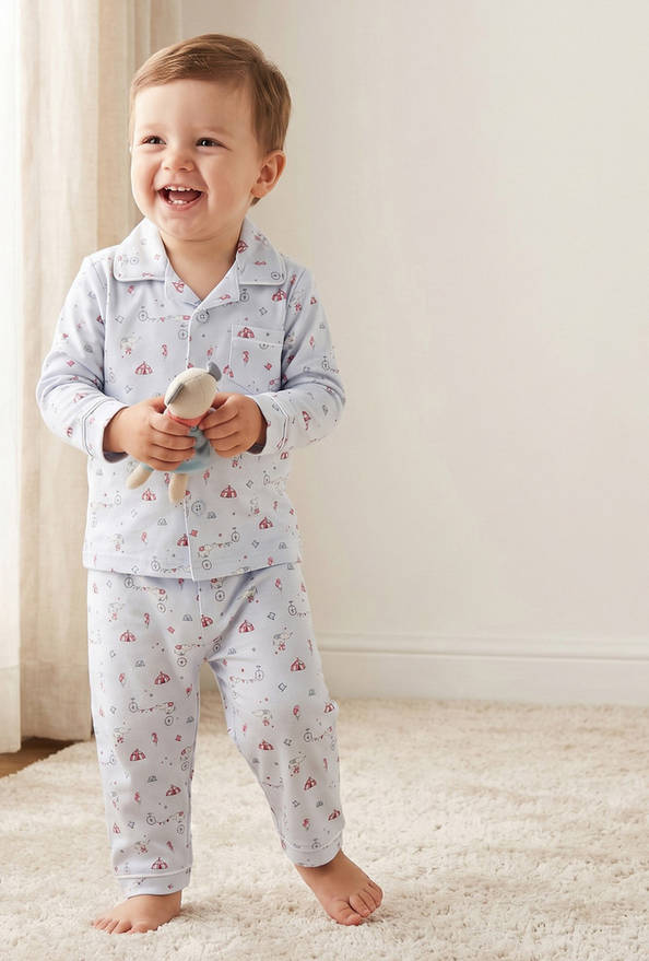 Giggles Cotton Collared Long Sleeves Pyjama Set with Circus Print