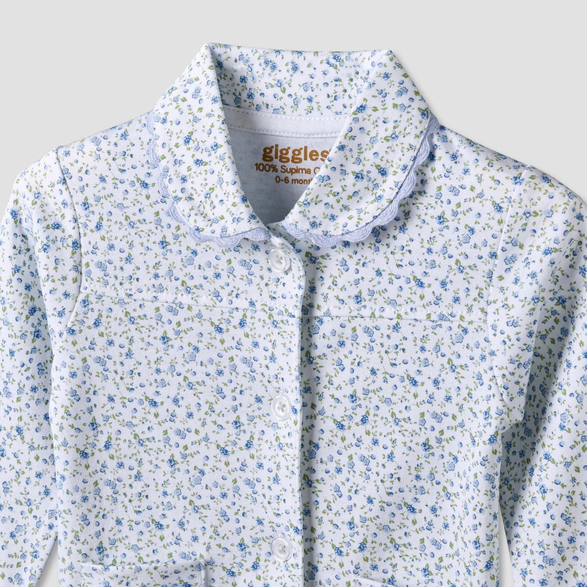Giggles Cotton Collared Long Sleeves Pyjama Set with Floral Print