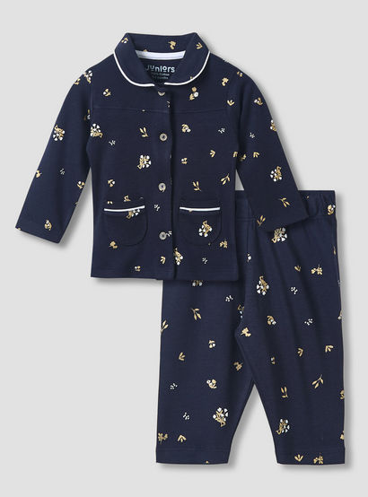 Juniors Pyjama Set with Floral Print - Cotton - Long Sleeves - Collar-promo_babyshop_Buy3for99_UAE130126-image-1