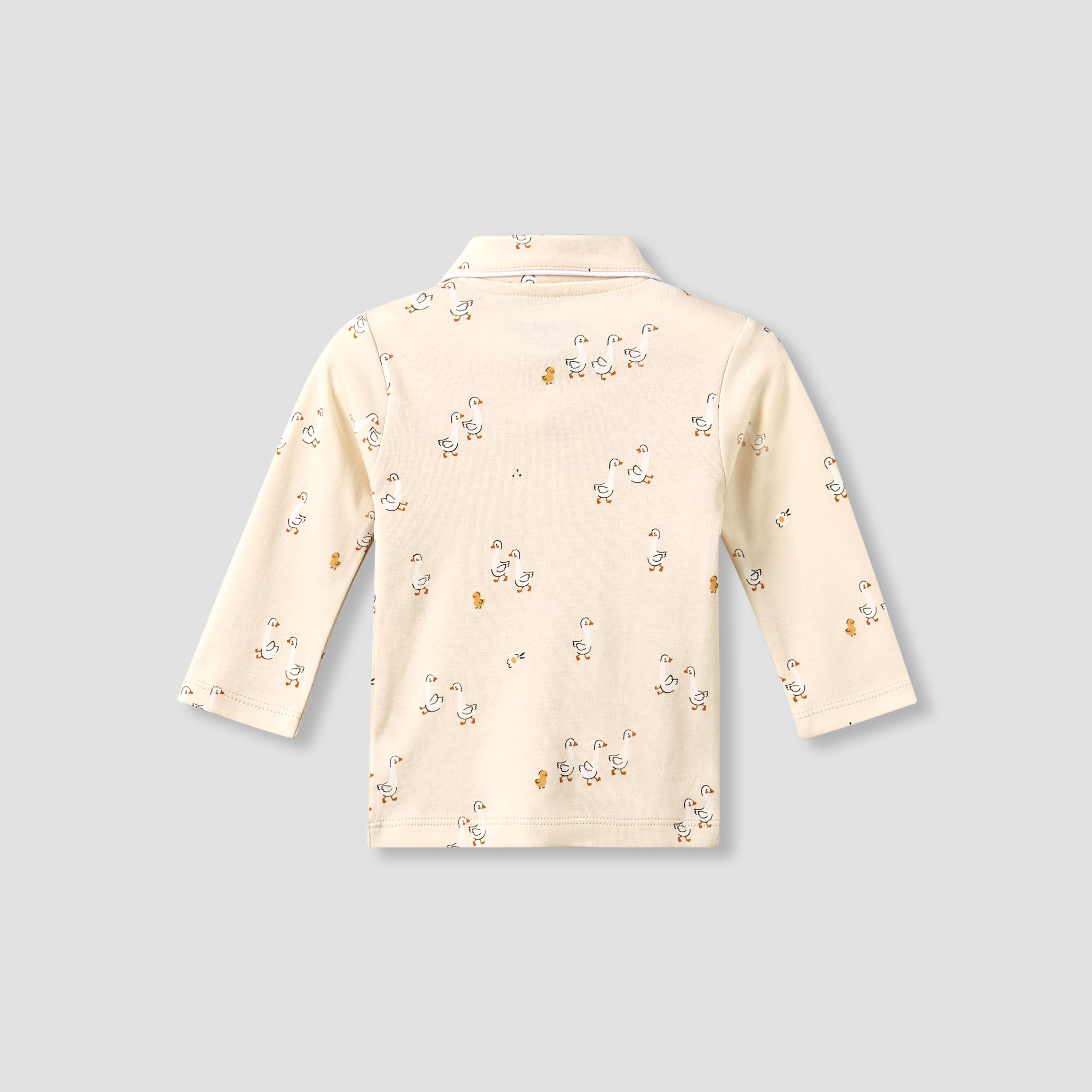Juniors Cotton Collared Long Sleeves Pyjama Set with Duck Print